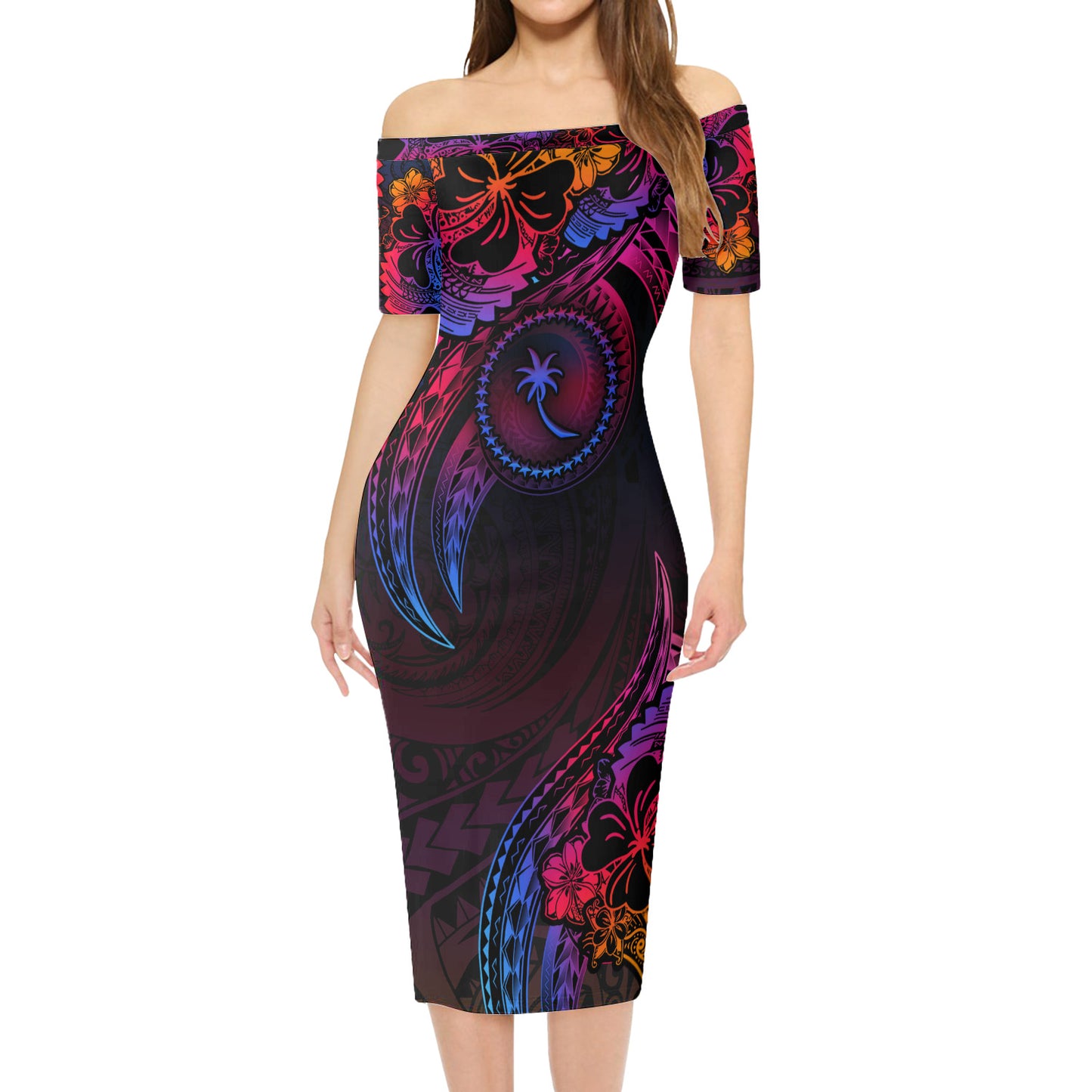 Chuuk State Combo Short Sleeve Dress And Shirt Rainbow Style