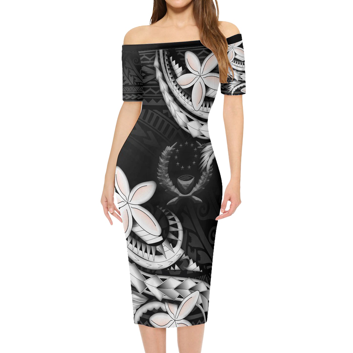 Pohnpei State Combo Short Sleeve Dress And Shirt Polynesian Patterns Plumeria Flowers Special Style