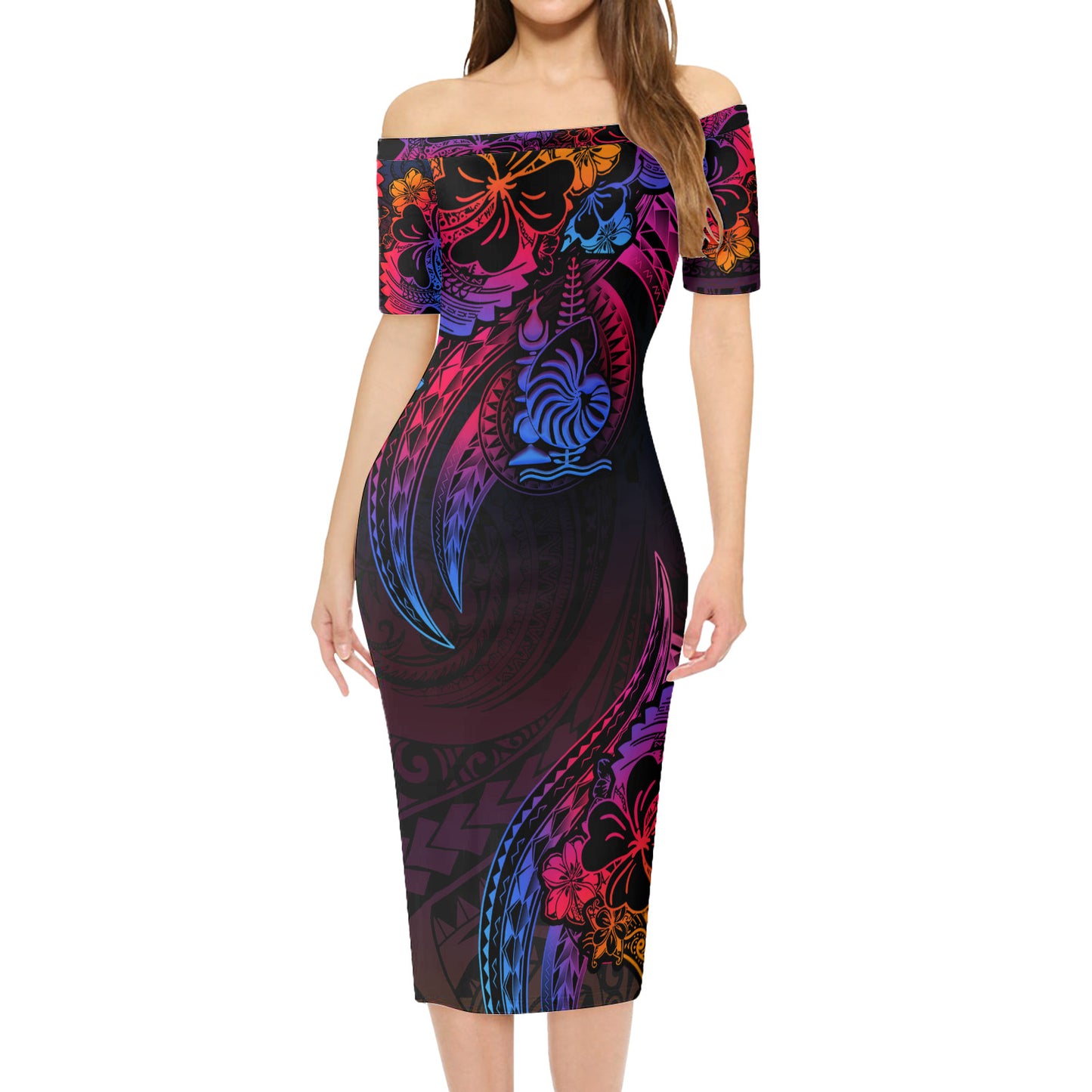 New Caledonia Combo Short Sleeve Dress And Shirt Rainbow Style