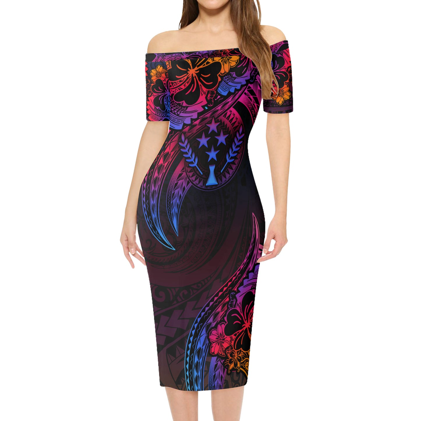 Kosrae State Combo Short Sleeve Dress And Shirt Rainbow Style