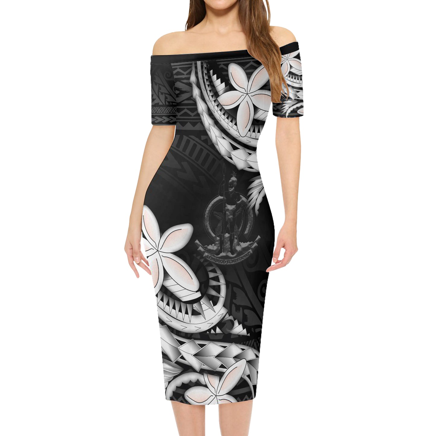 Vanuatu Combo Short Sleeve Dress And Shirt Polynesian Patterns Plumeria Flowers Special Style