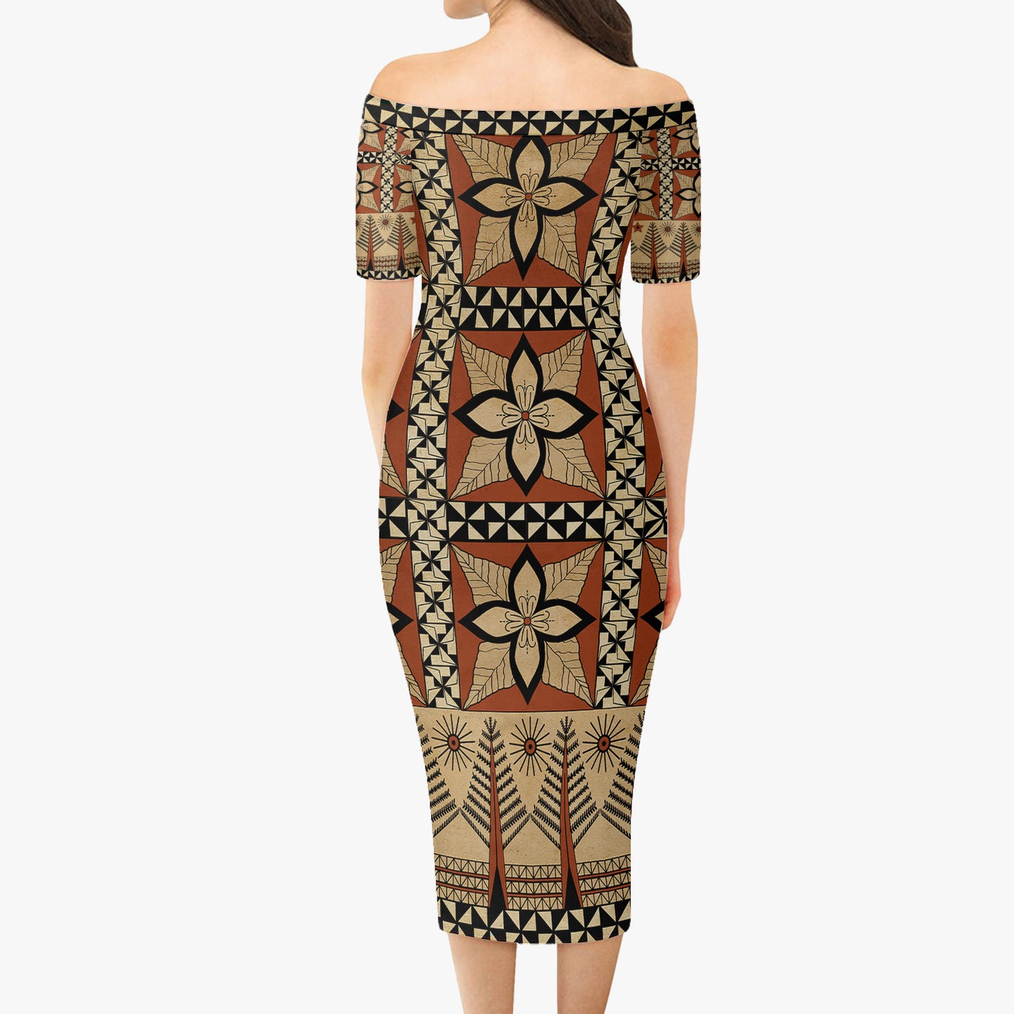 Tonga Combo Short Sleeve Dress And Shirt Tapa Motif