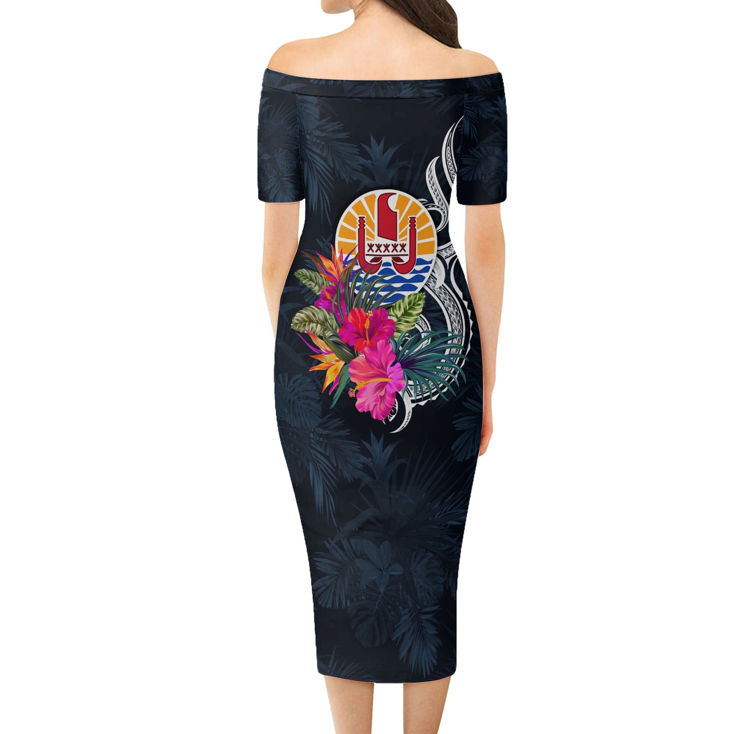 Tahiti Short Sleeve Off The Shoulder Lady Dress Tropical Flower