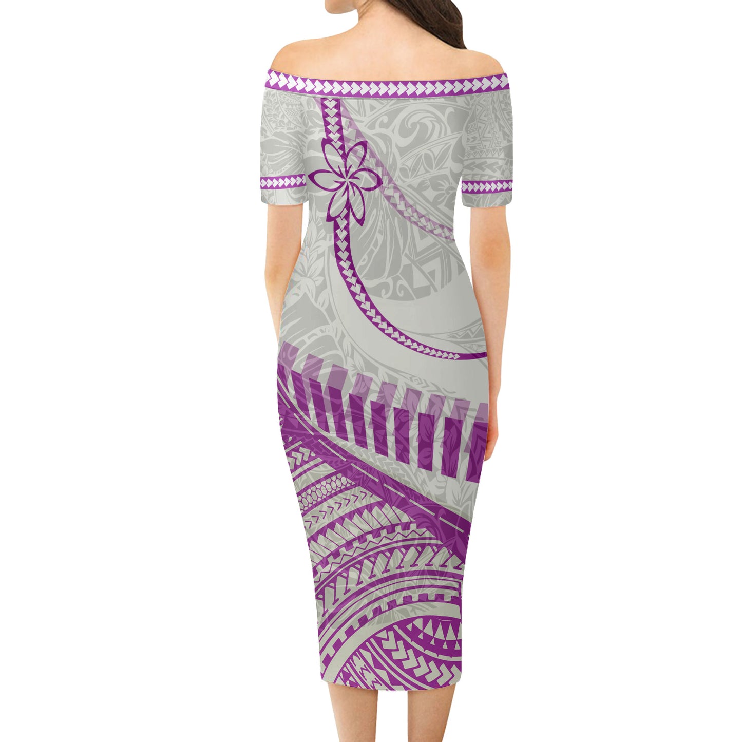 Polynesian Patterns Plumeria Flowers Curve Style Short Sleeve Dress And Shirt