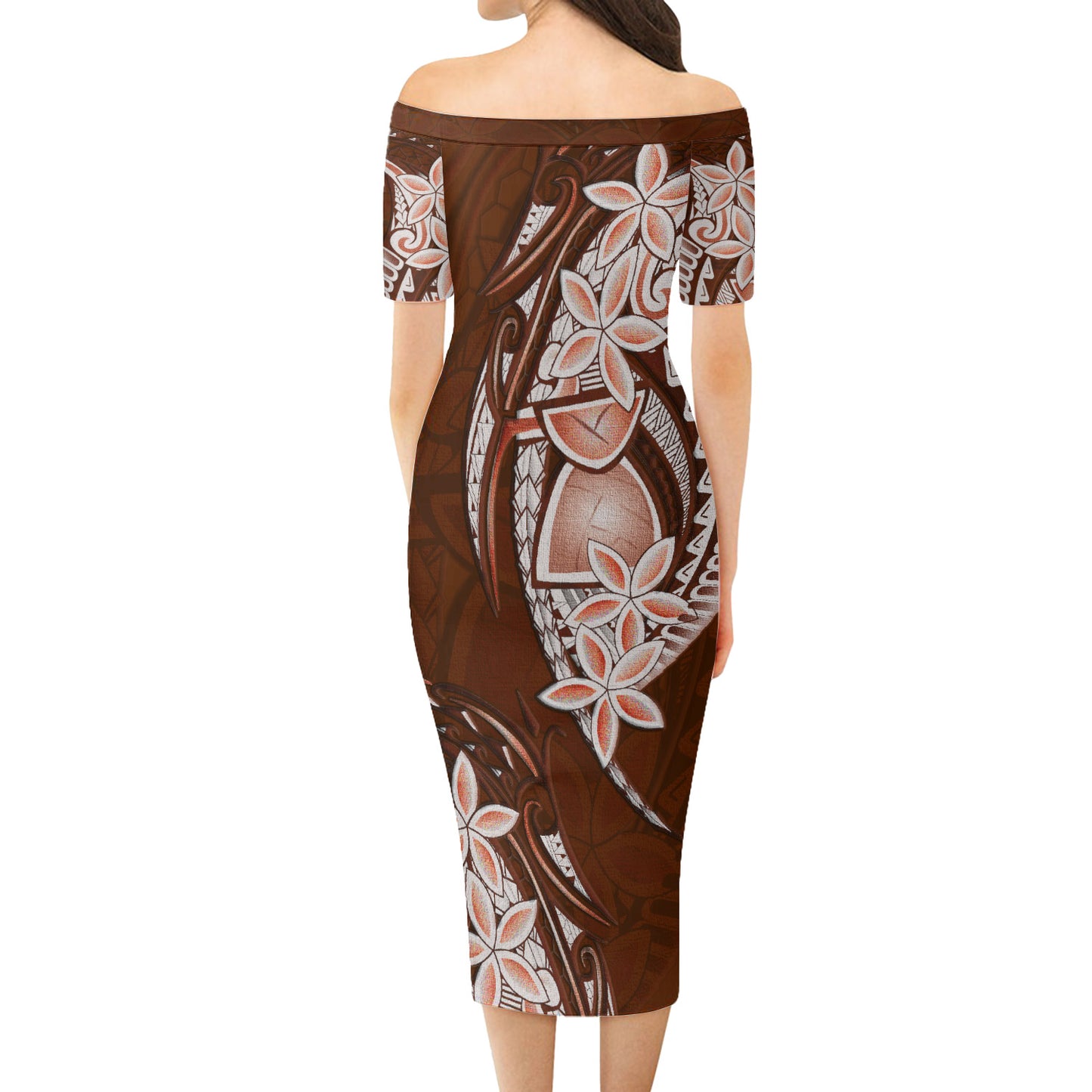 Guam Combo Short Sleeve Dress And Shirt  Latte Stone Plumeria Flowers