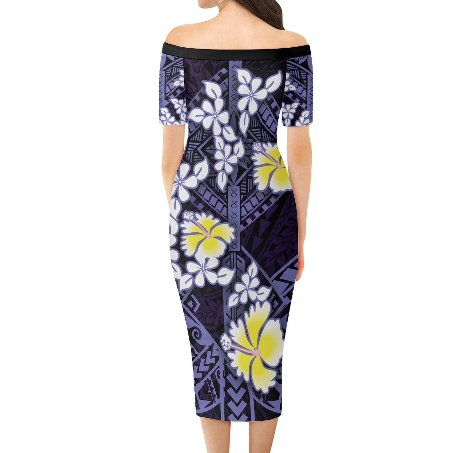 Polynesian Traditional Patterns Plumeria Flowers Short Sleeve Dress And Shirt