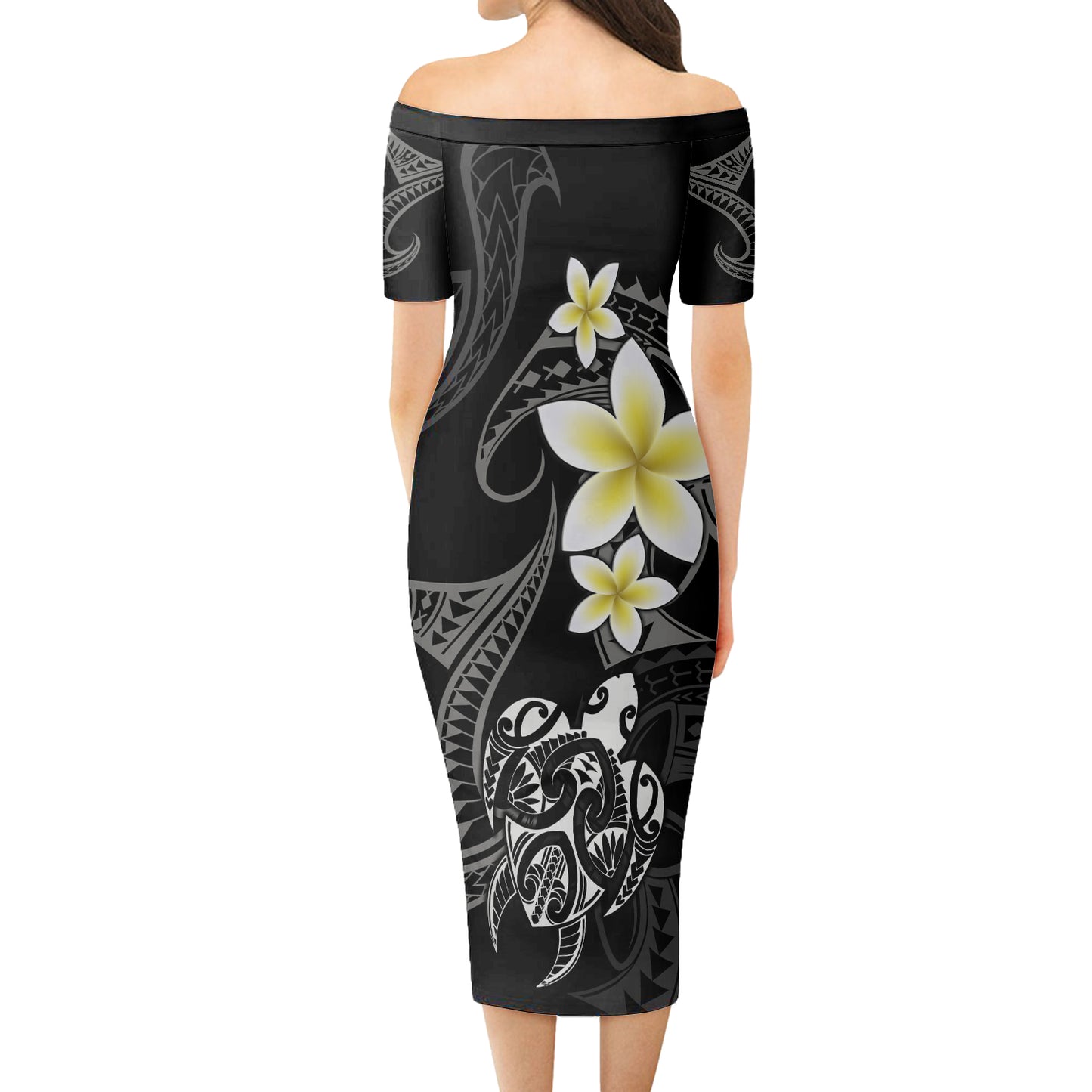 Polynesian Combo Short Sleeve Dress And Shirt Honu Plumeria Tribal Tattoo