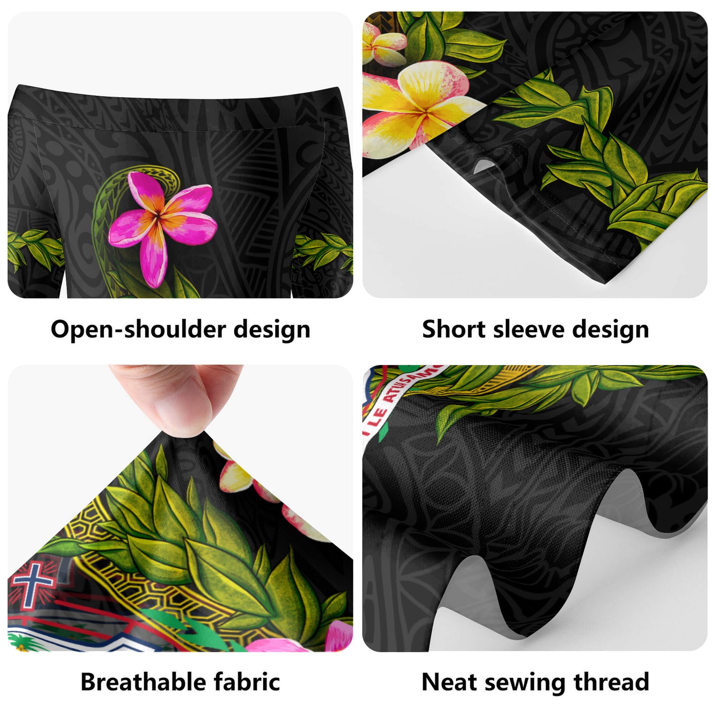 Samoa Short Sleeve Off The Shoulder Lady Dress Plumeria Tribal