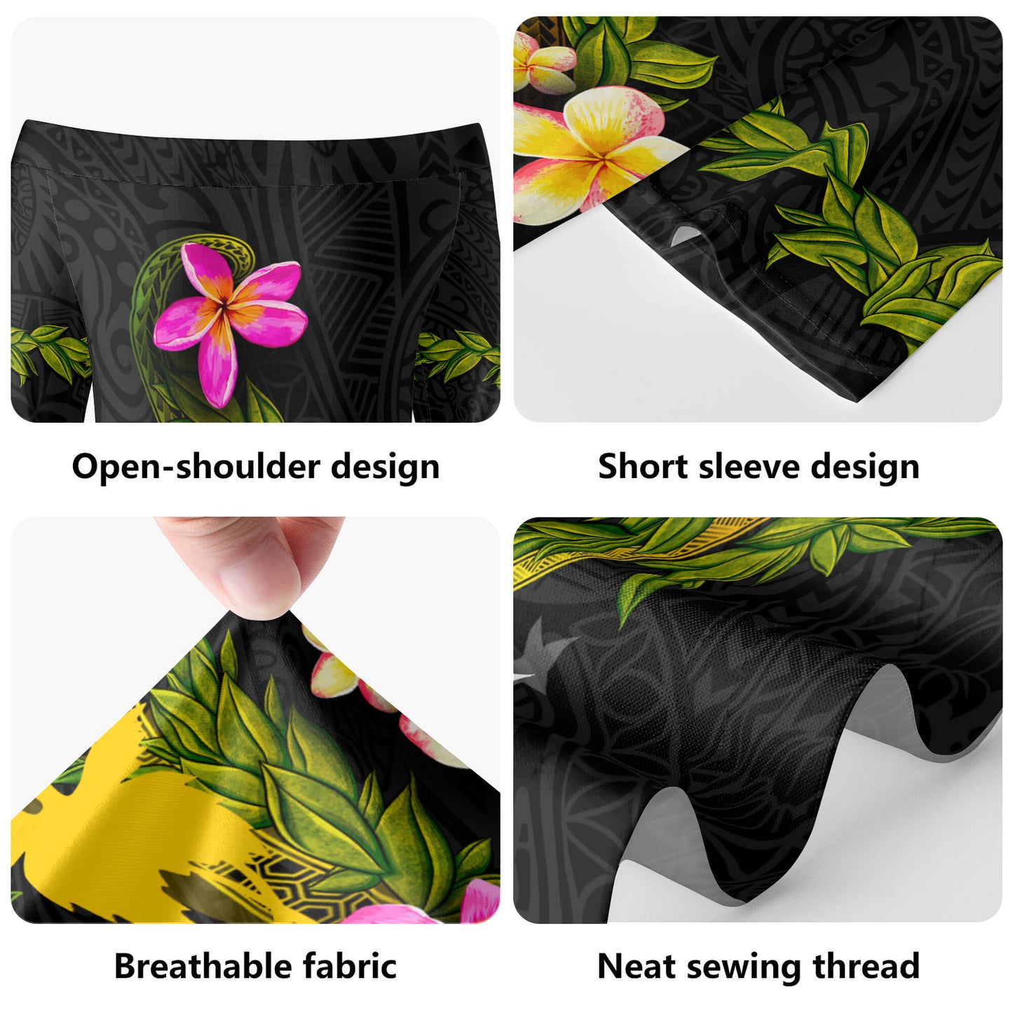 Papua New Guinea Short Sleeve Off The Shoulder Lady Dress Plumeria Tribal