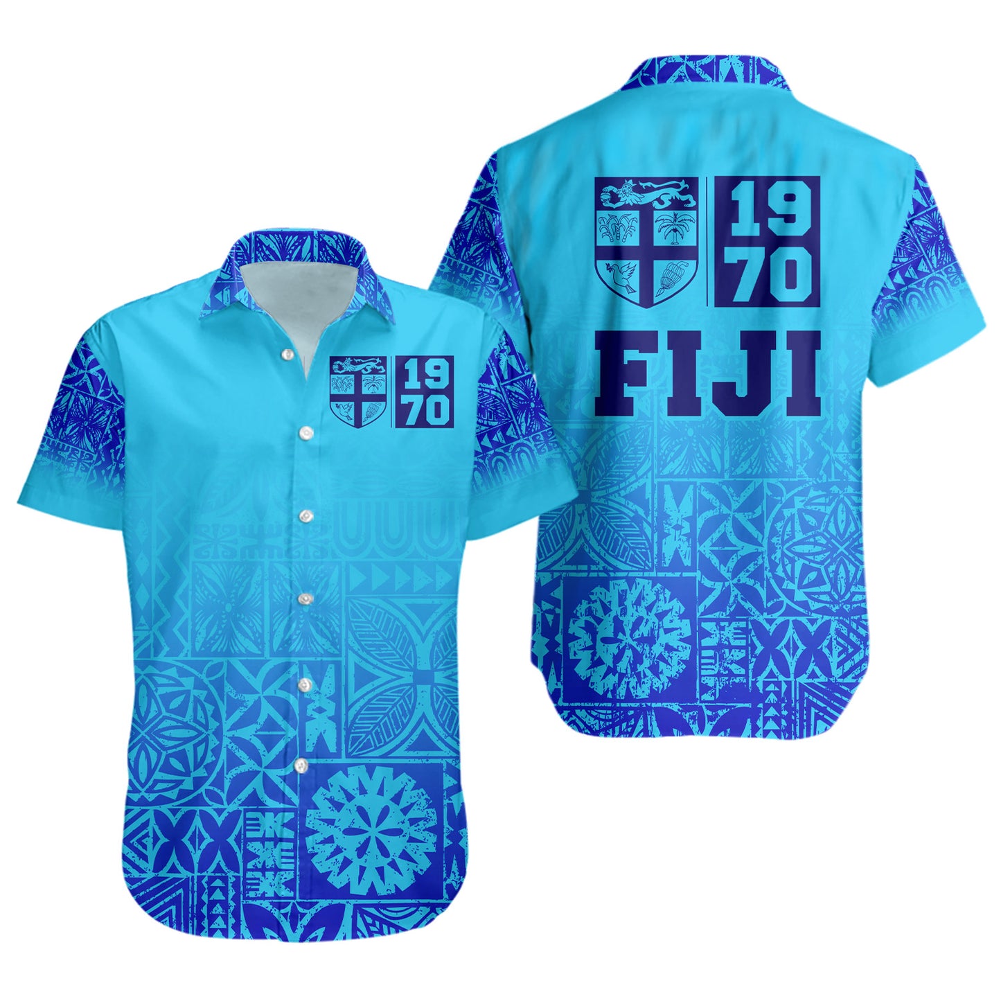 Fiji Short Sleeve Shirt Fiji Independence 1970 Tapa Style (Ver 2)
