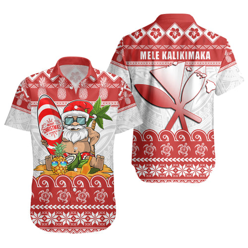 Hawaii Short Sleeve Shirt Santa Surfing Merry Christmas Kanaka Maoli