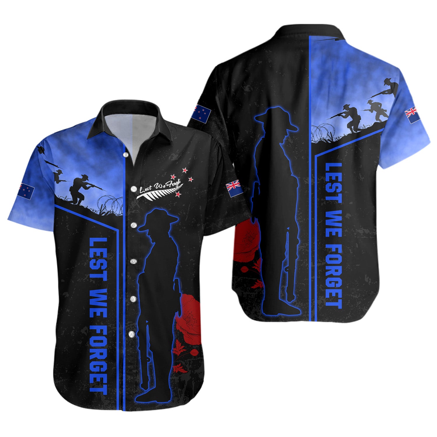 New Zealand Short Sleeve Shirt Anzac Day Lest We Forget Poppy Flower Symbol