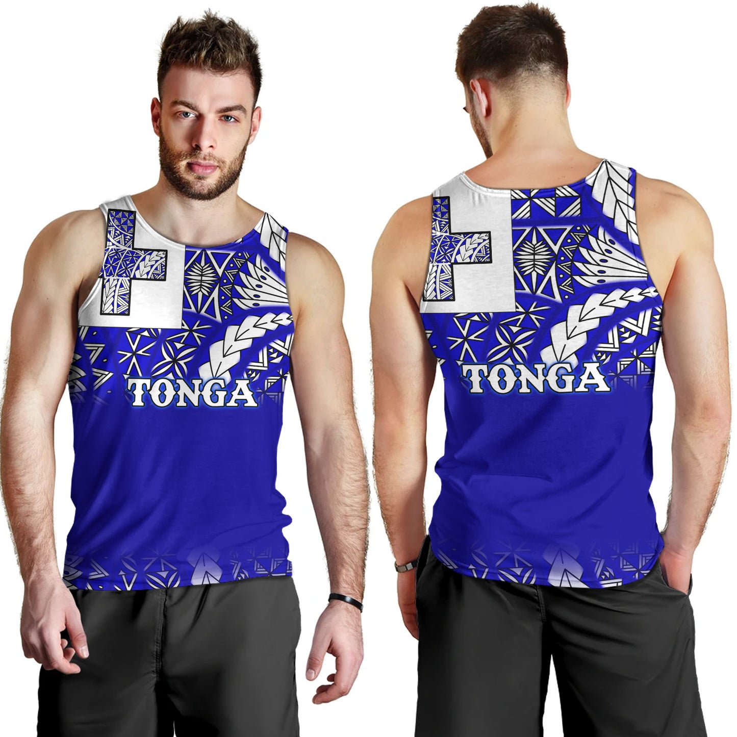 Tonga Tank Top Tonga Blue Color With Traditional Patterns