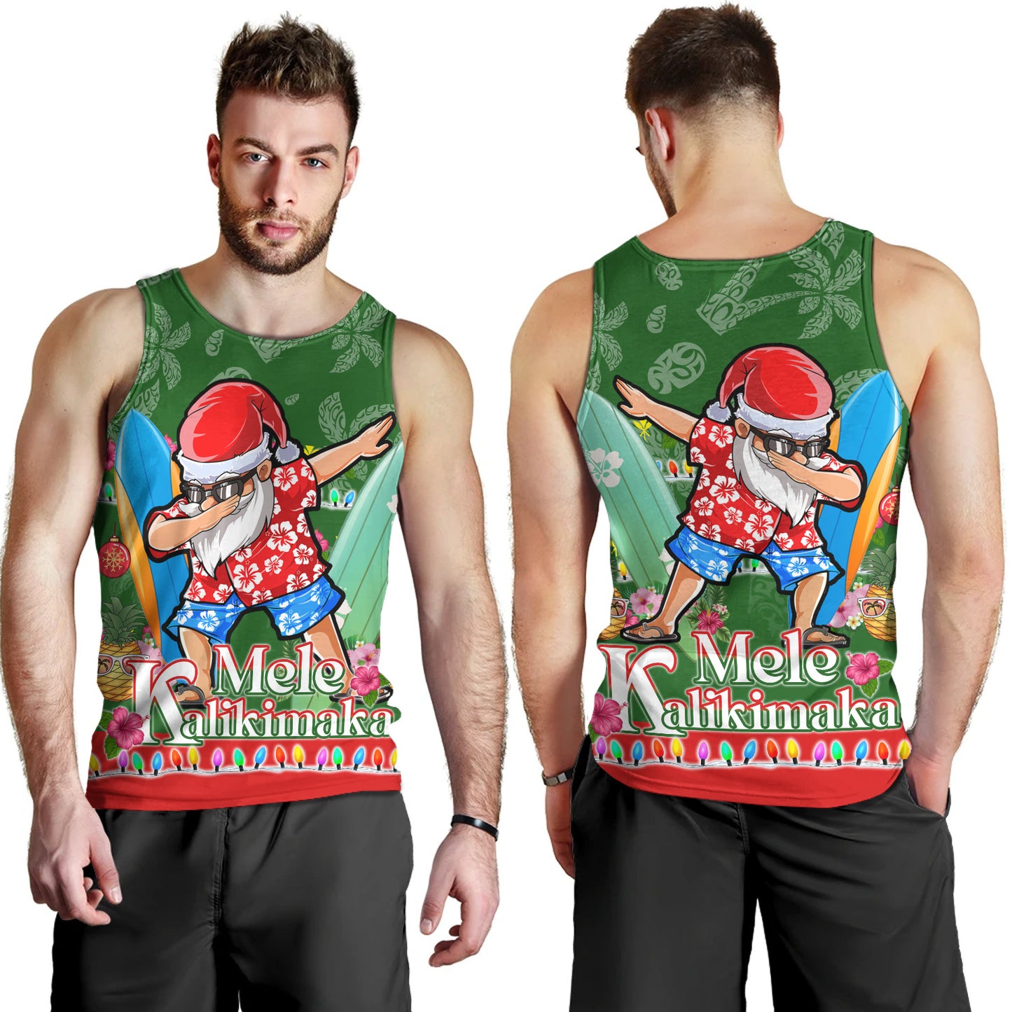 Hawaii Tank Top Mele Kalikimaka Dabbing Santa Christmas Style