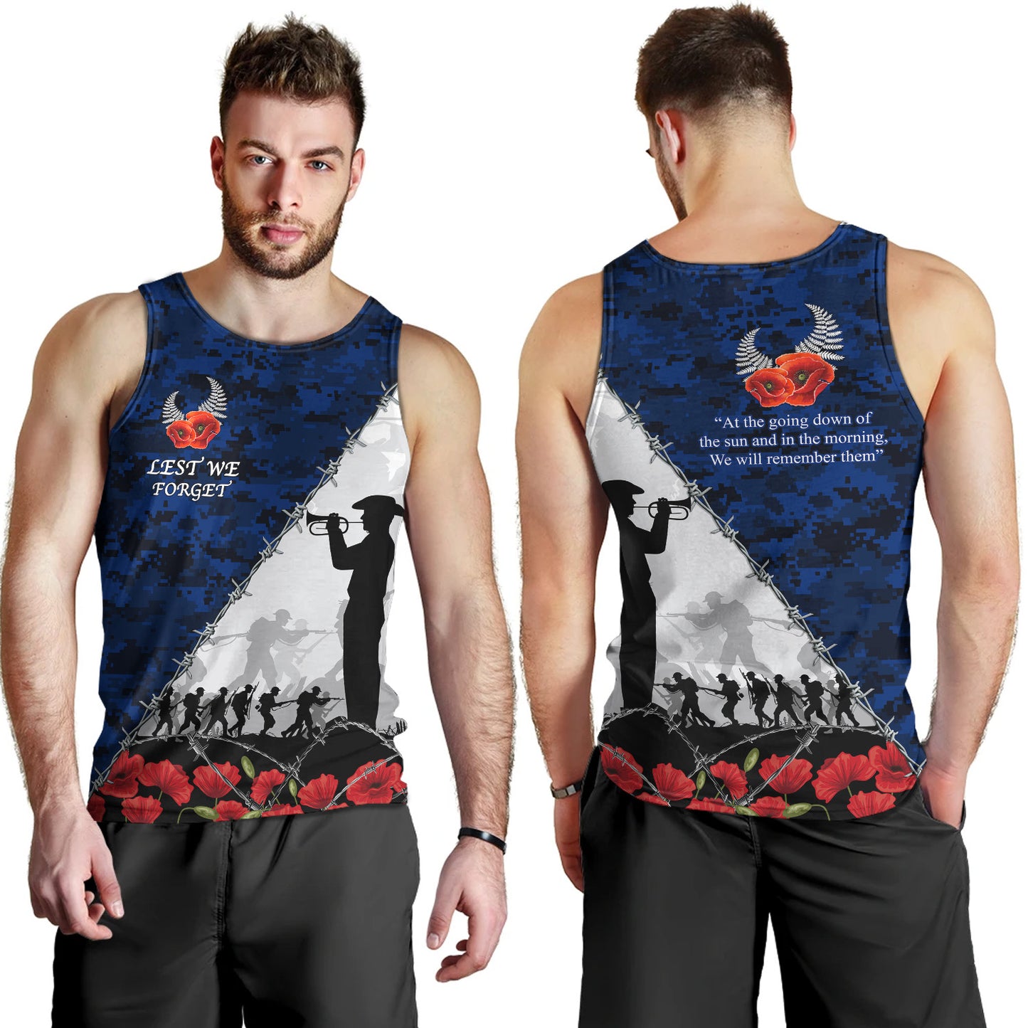 New Zealand Tank Top Anzac Day Poppy Flower And Barbed Wire