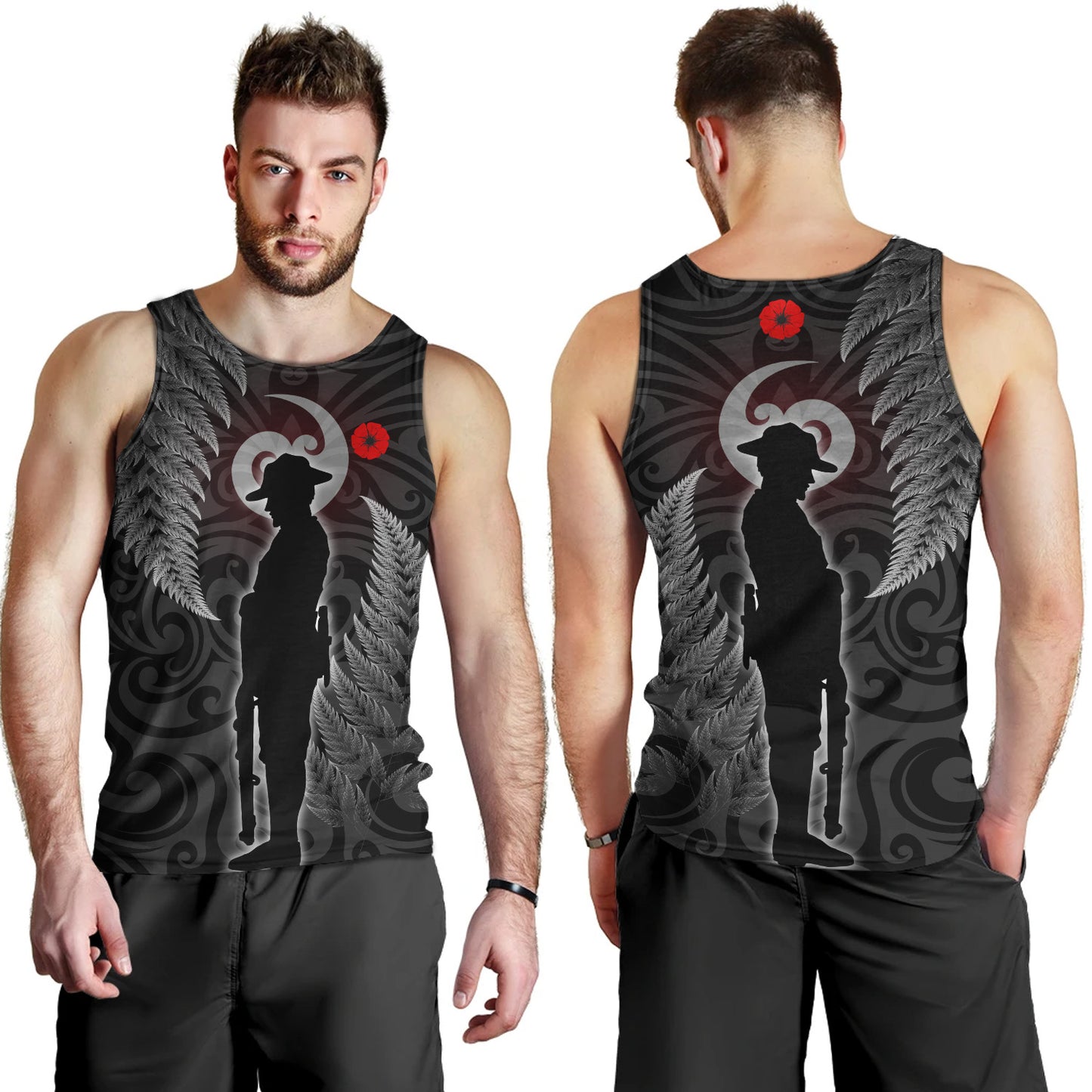 New Zealand Tank Top Lest We Forget Koru Maori Pattern