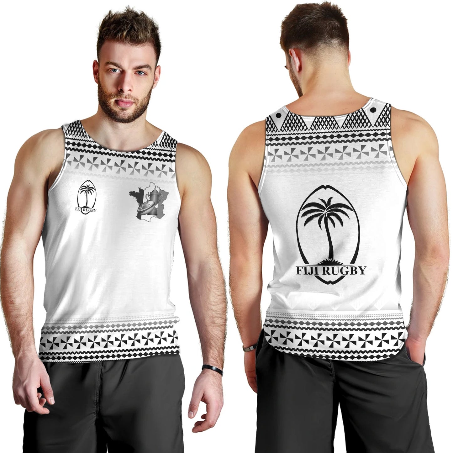 Fiji Tank Top Rugby Ball Tapa Patterns