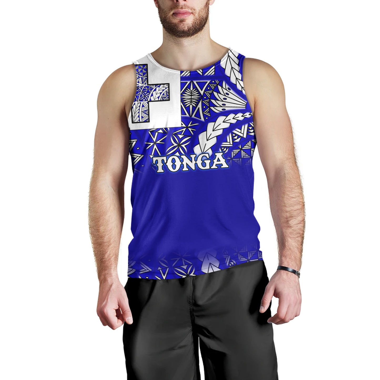 Tonga Tank Top Tonga Blue Color With Traditional Patterns