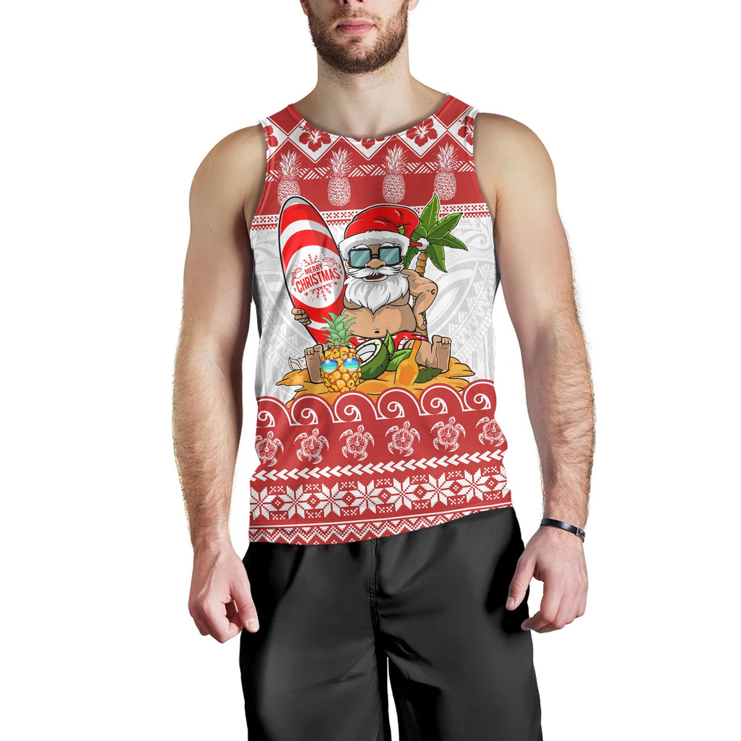 Hawaii Tank Top Santa Surfing Merry Christmas Kanaka Maoli