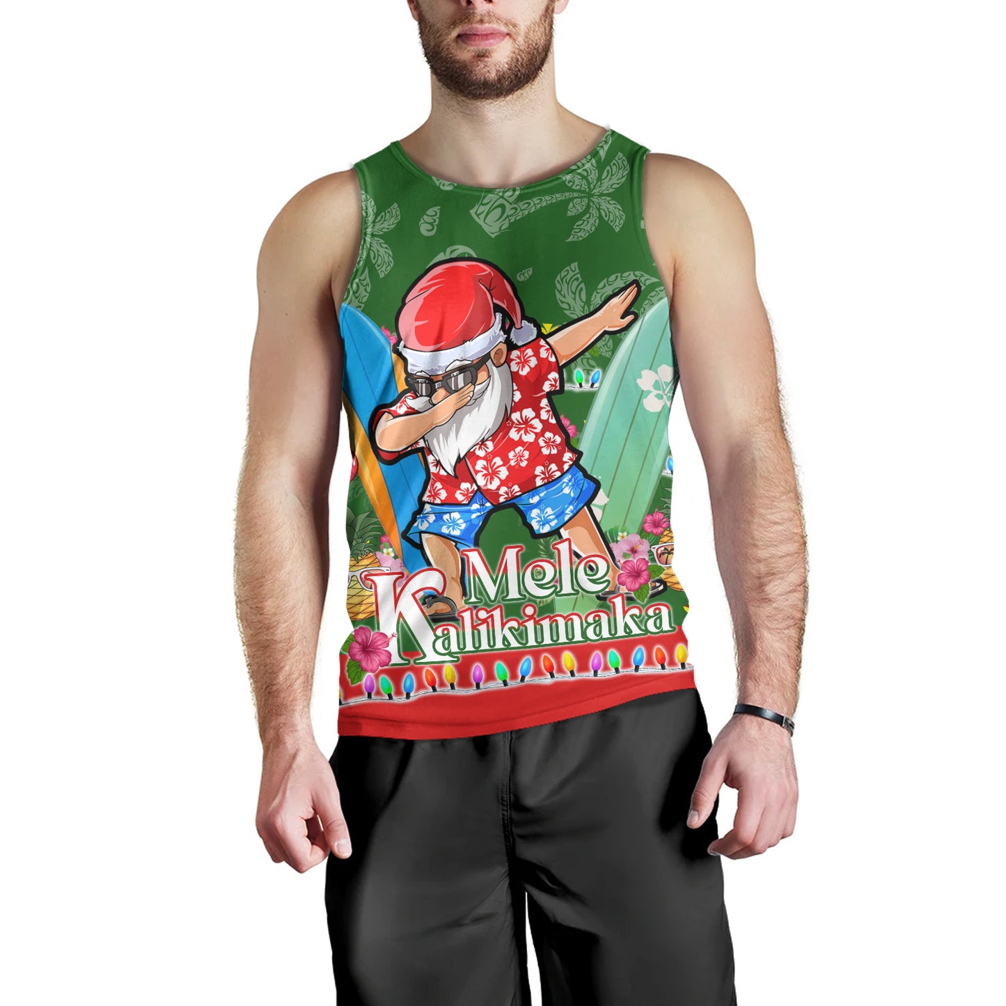 Hawaii Tank Top Mele Kalikimaka Dabbing Santa Christmas Style