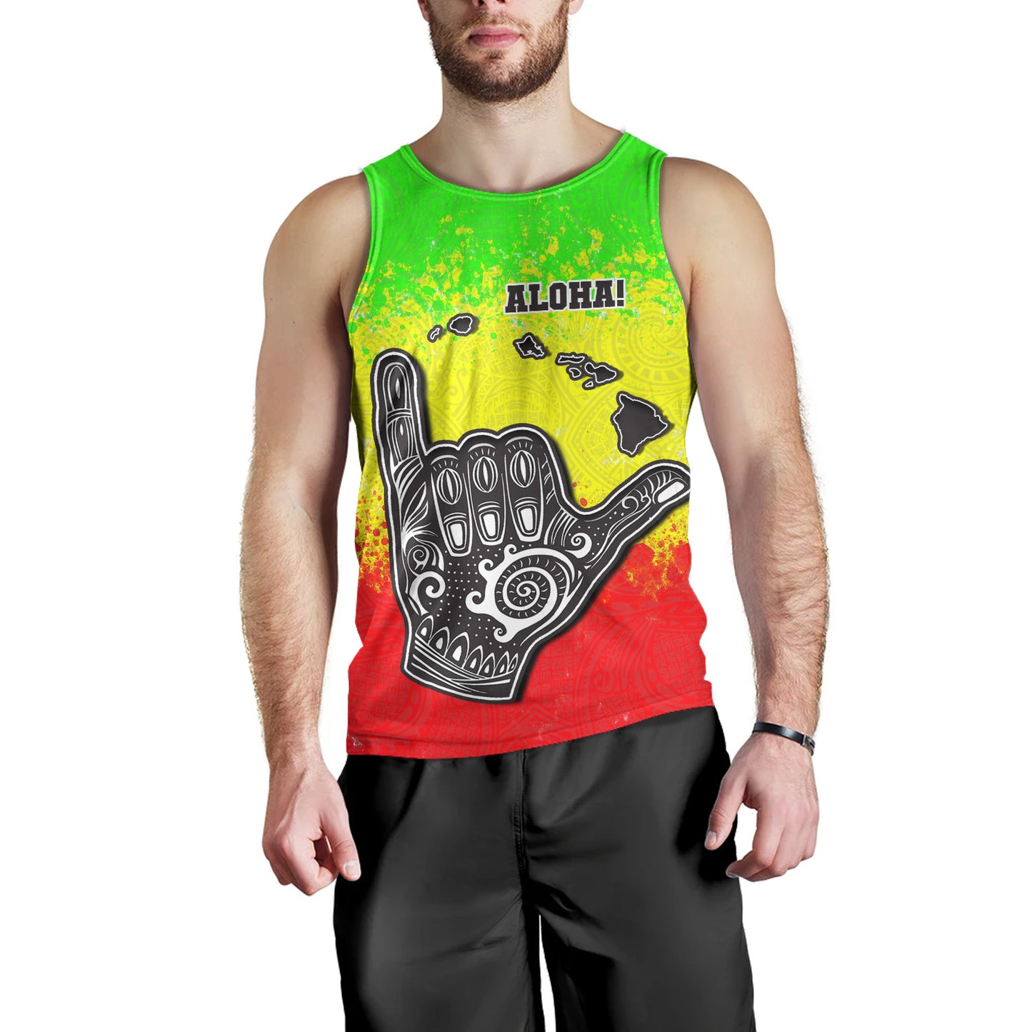 Hawaii Tank Top Polynesian Shaka Hawaii Map Reggae Style