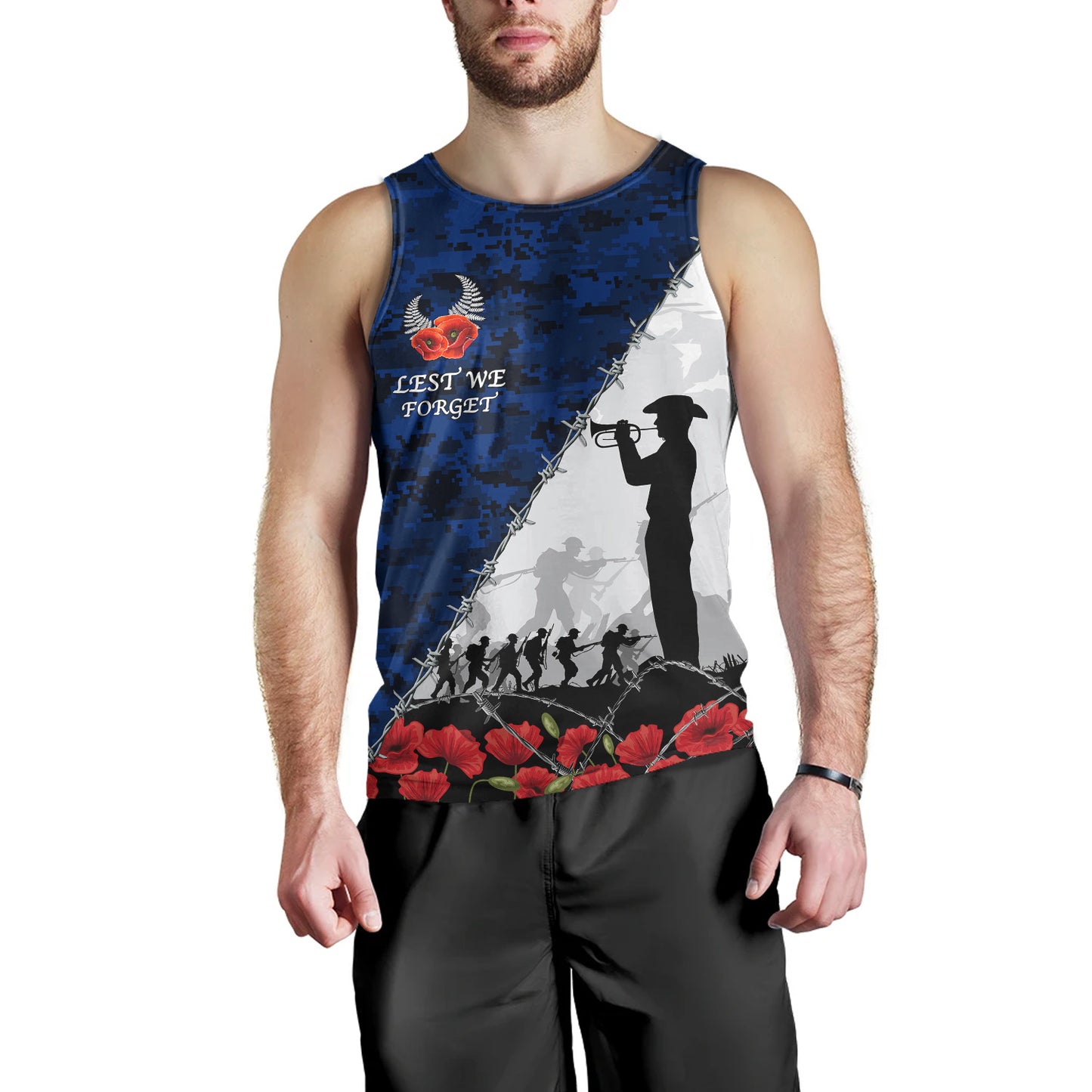 New Zealand Tank Top Anzac Day Poppy Flower And Barbed Wire
