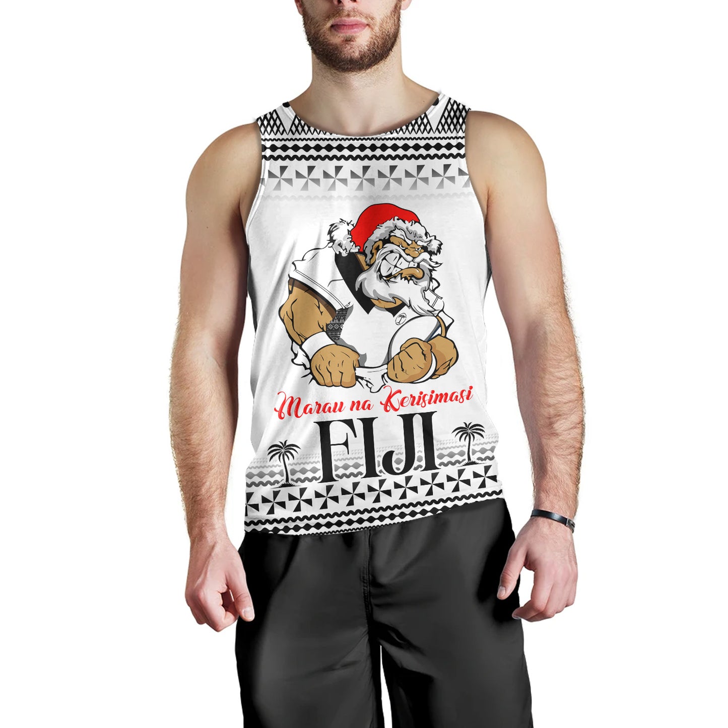 Fiji Tank Top Marau na Kerisimasi Rugby Santa Style