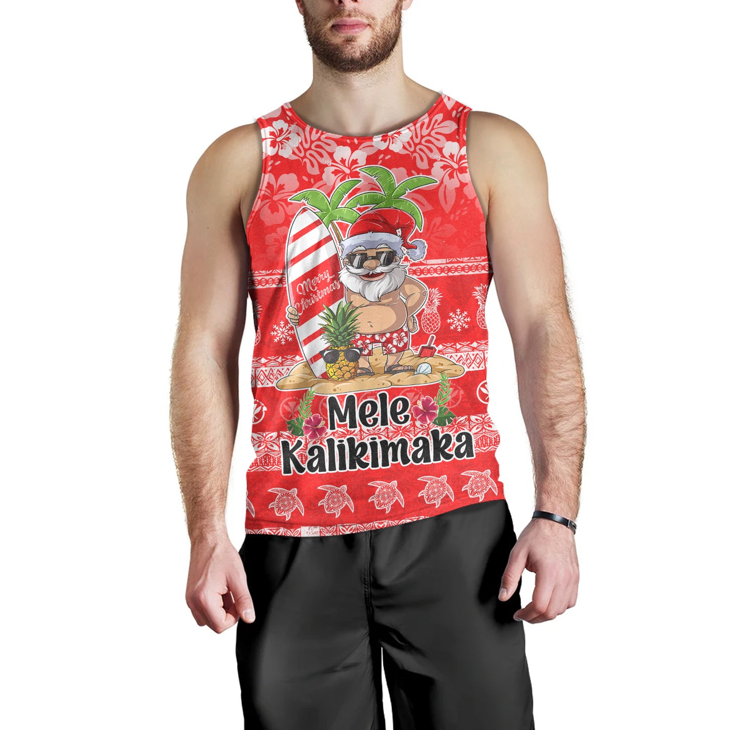 Hawaii Tank Top Mele Kalikimaka Merry Christmas Tree Pineapple Tropical