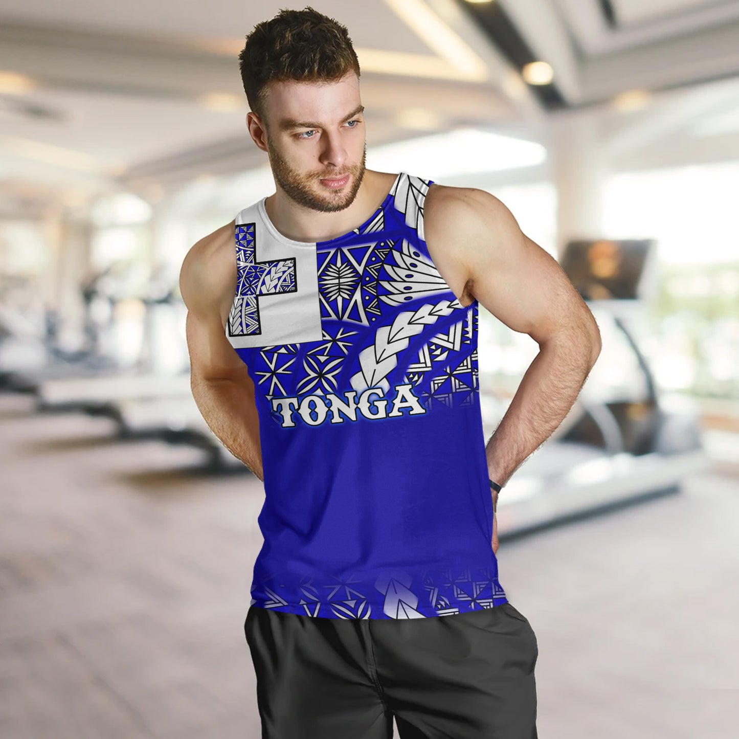 Tonga Tank Top Tonga Blue Color With Traditional Patterns