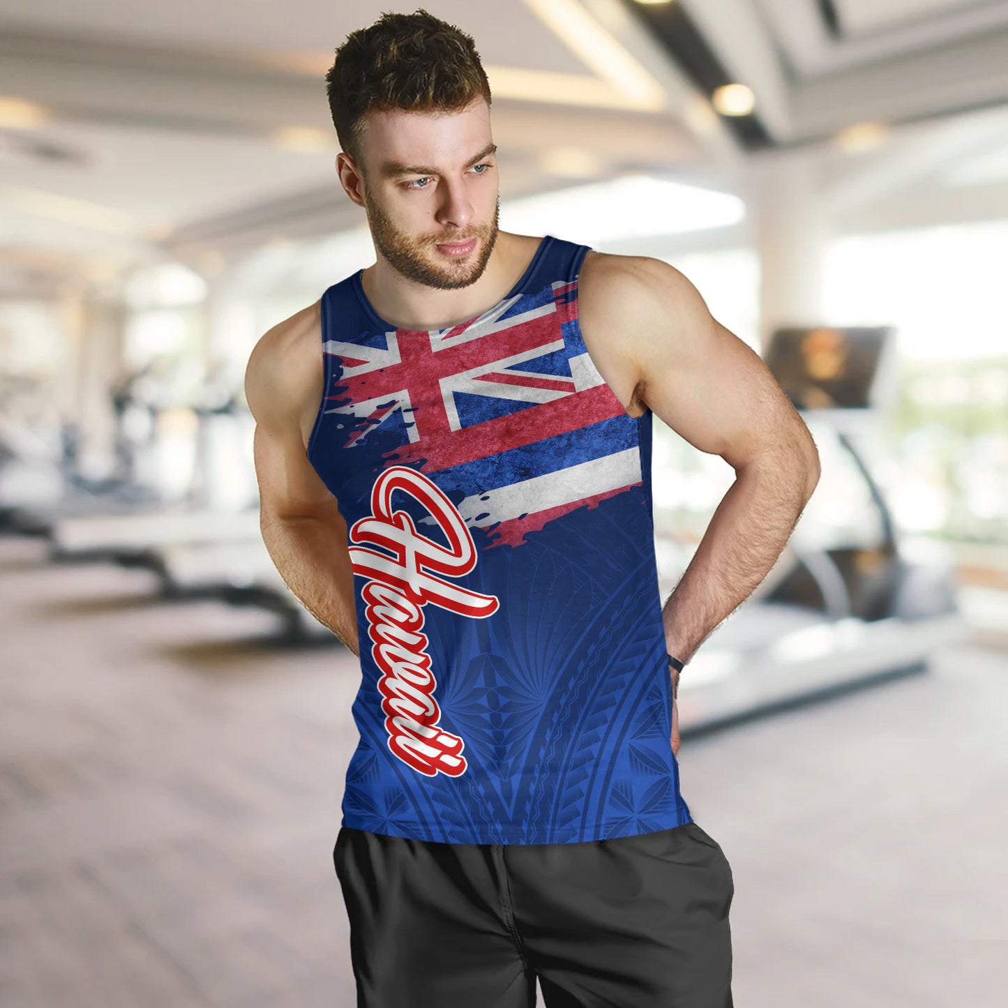 Hawaii Tank Top Hawaii Flag Blue Color Polynesian Patterns Grunge Style