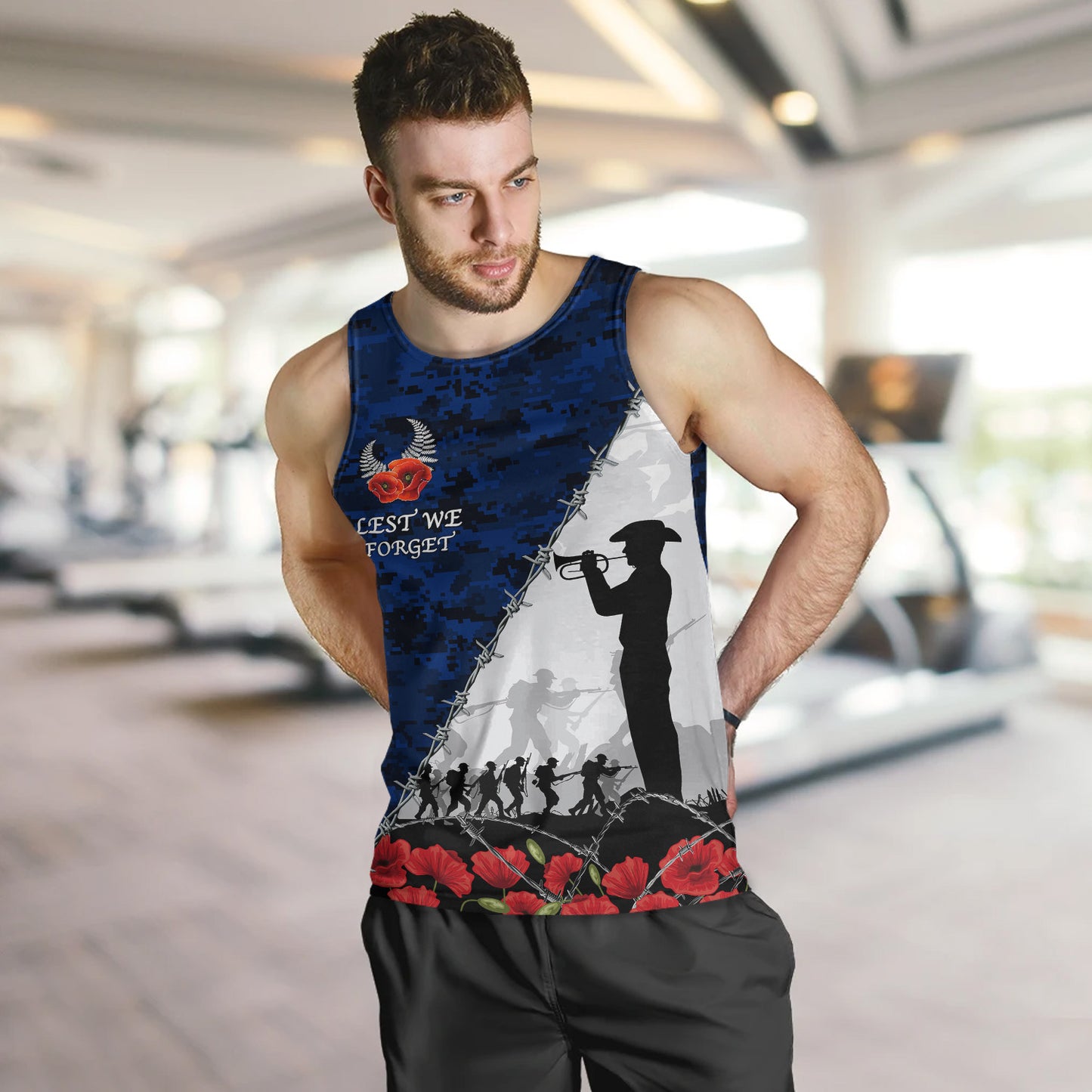 New Zealand Tank Top Anzac Day Poppy Flower And Barbed Wire