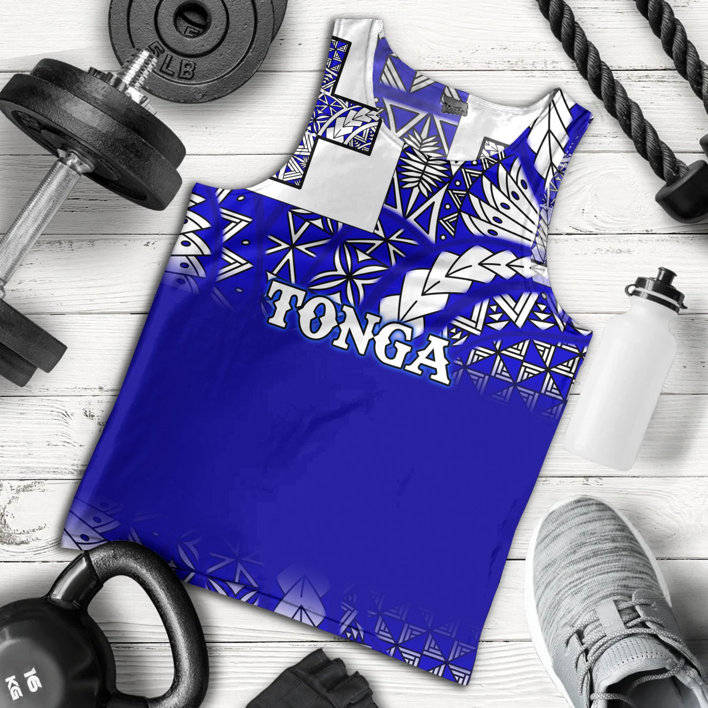 Tonga Tank Top Tonga Blue Color With Traditional Patterns