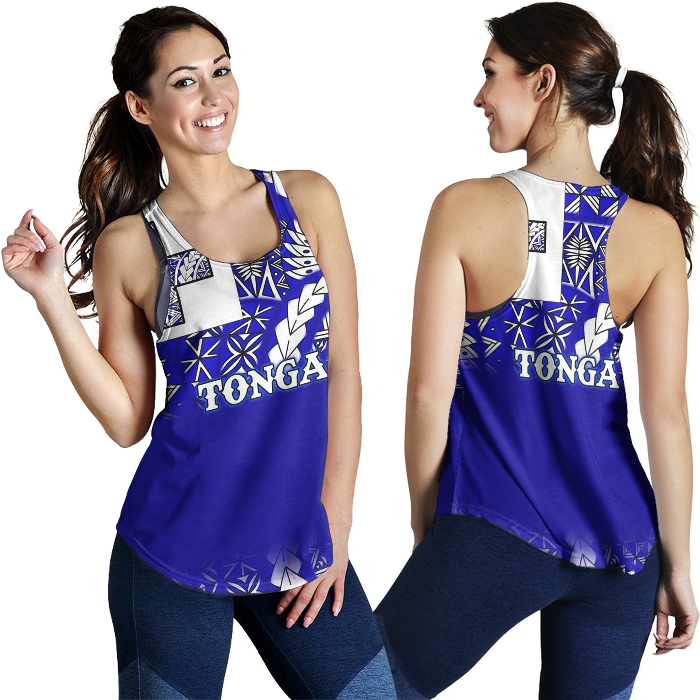 Tonga Women Tank Tonga Blue Color With Traditional Patterns