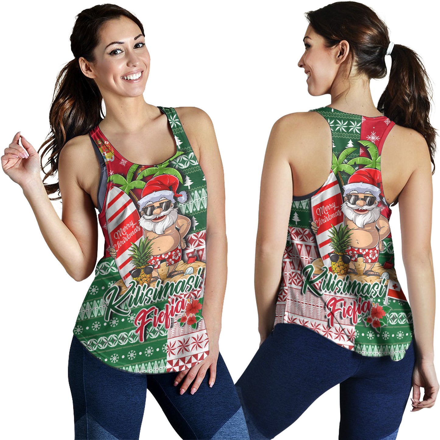 Tonga Women Tank Kilisimasi Fiefia Tropical Xmas Patterns