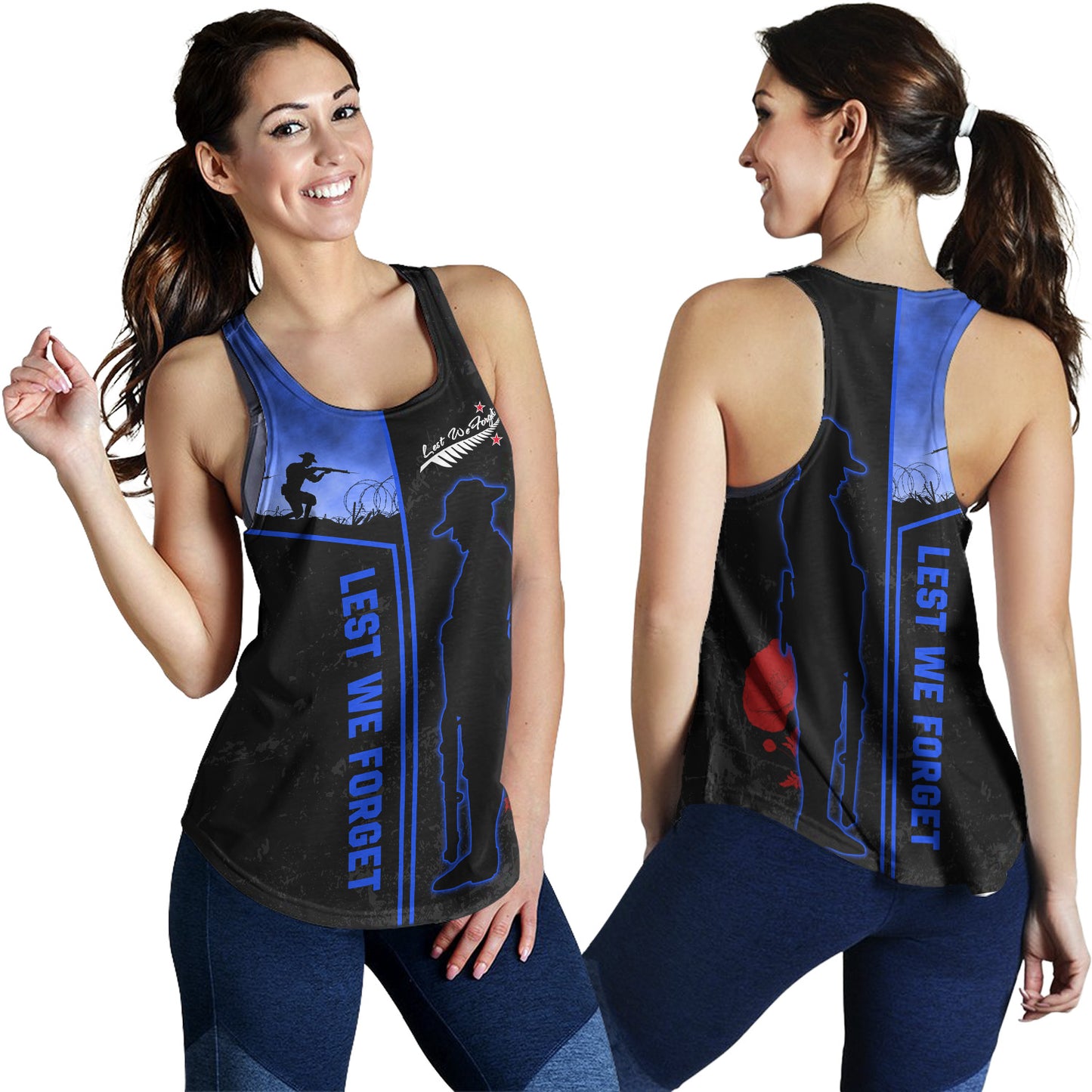 New Zealand Women Tank Anzac Day Lest We Forget Poppy Flower Symbol
