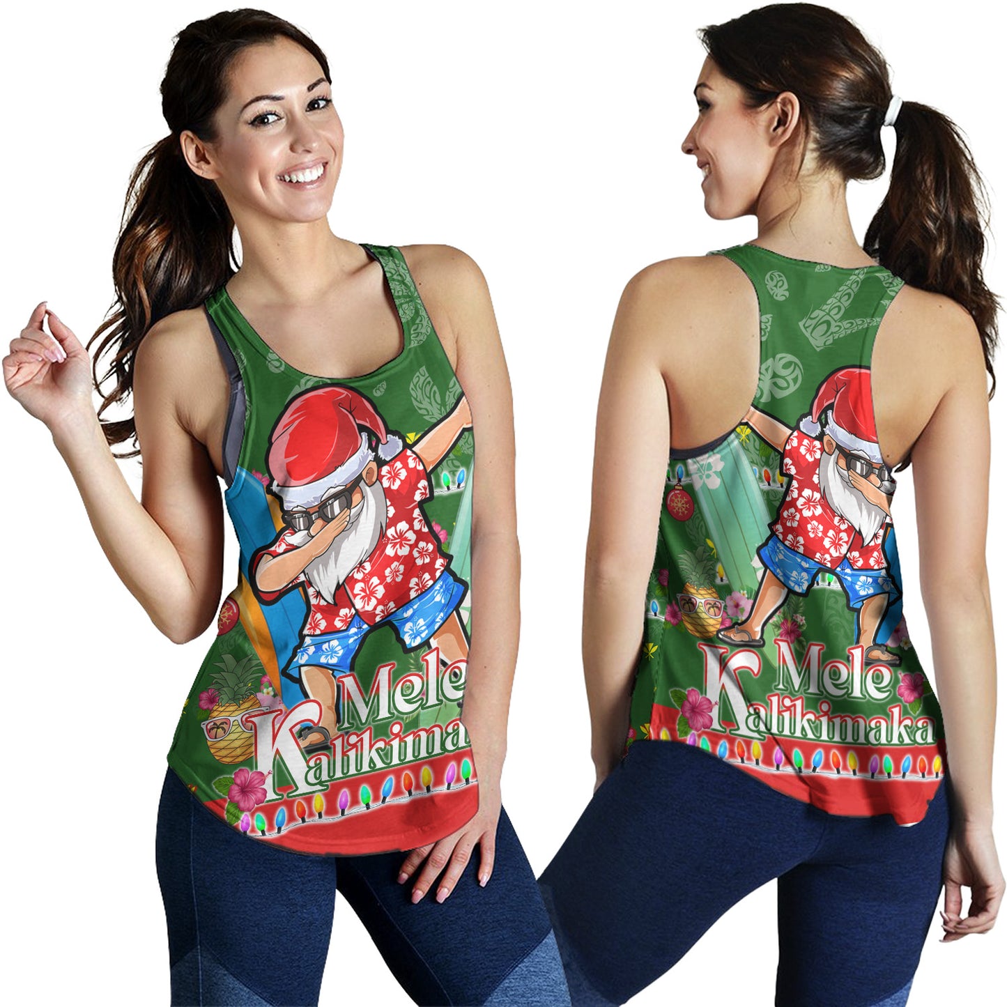 Hawaii Women Tank Mele Kalikimaka Dabbing Santa Christmas Style
