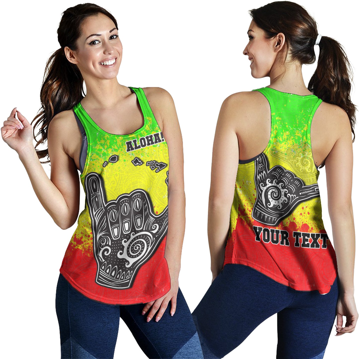 Hawaii Women Tank Polynesian Shaka Hawaii Map Reggae Style