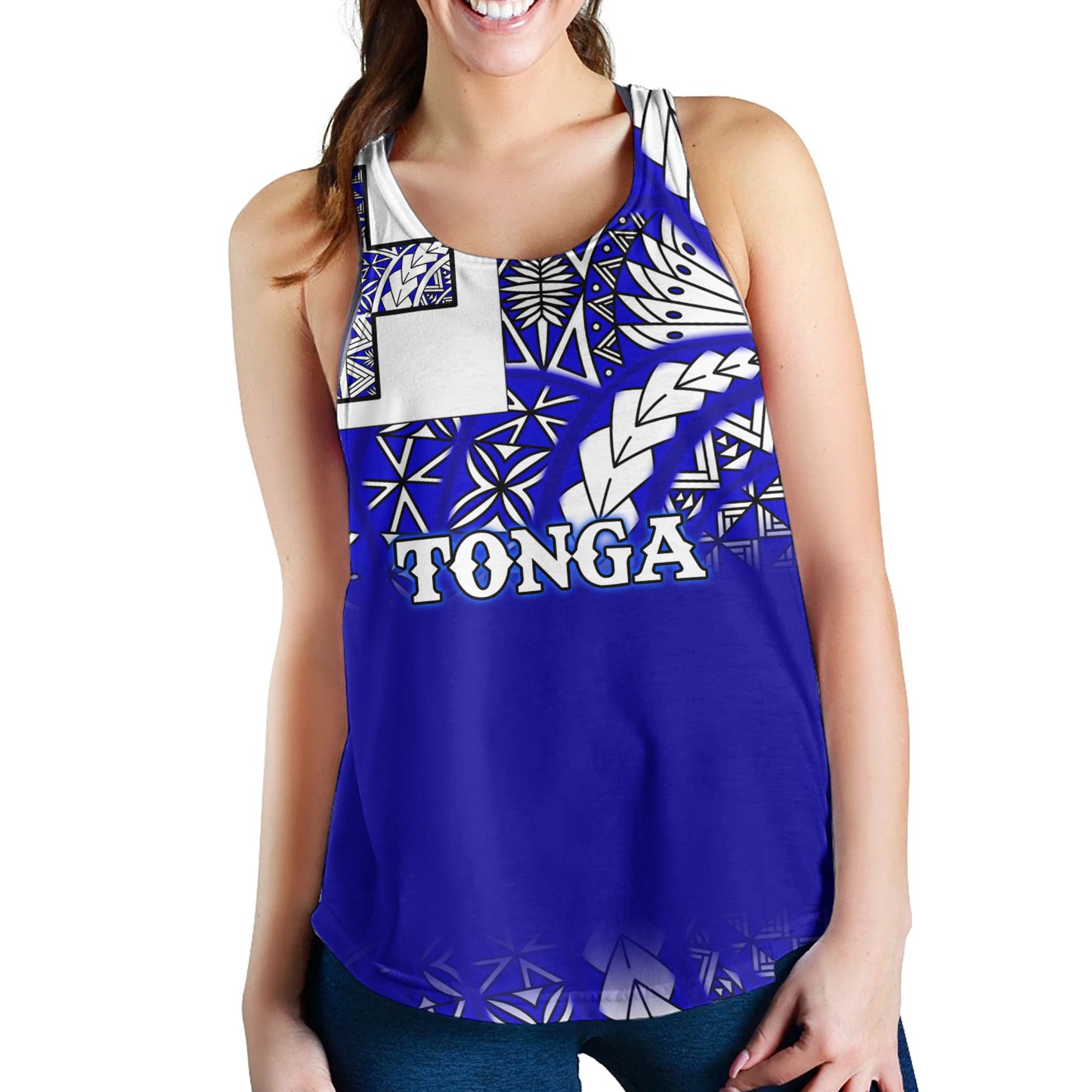 Tonga Women Tank Tonga Blue Color With Traditional Patterns