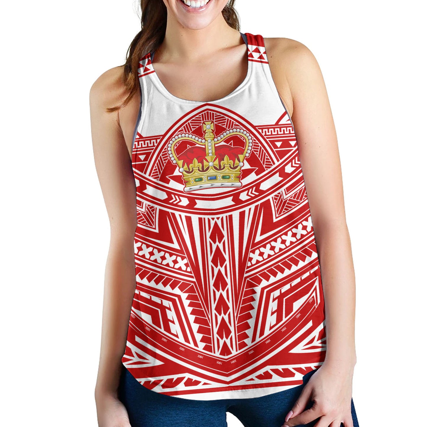 Tonga Women Tank Seal Tribal Flag Color Design