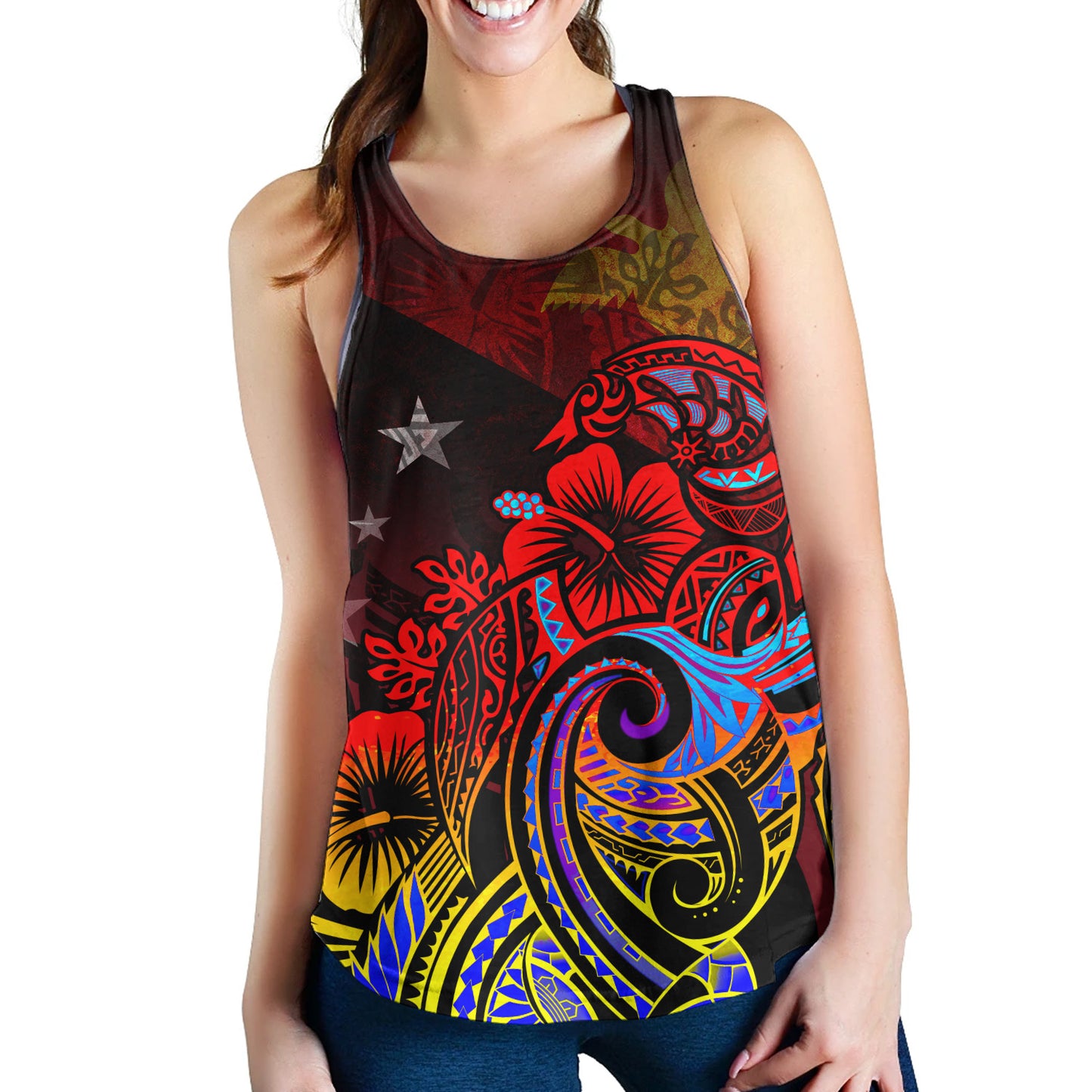 Papua New Guinea Women Tank Birds Of Paradise With Flag Color Style