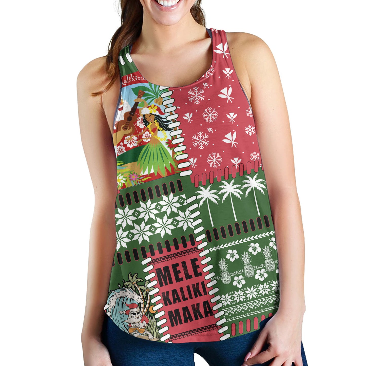 Hawaii Women Tank Santa Surfing Mele Kalikimaka Kanaka Maoli