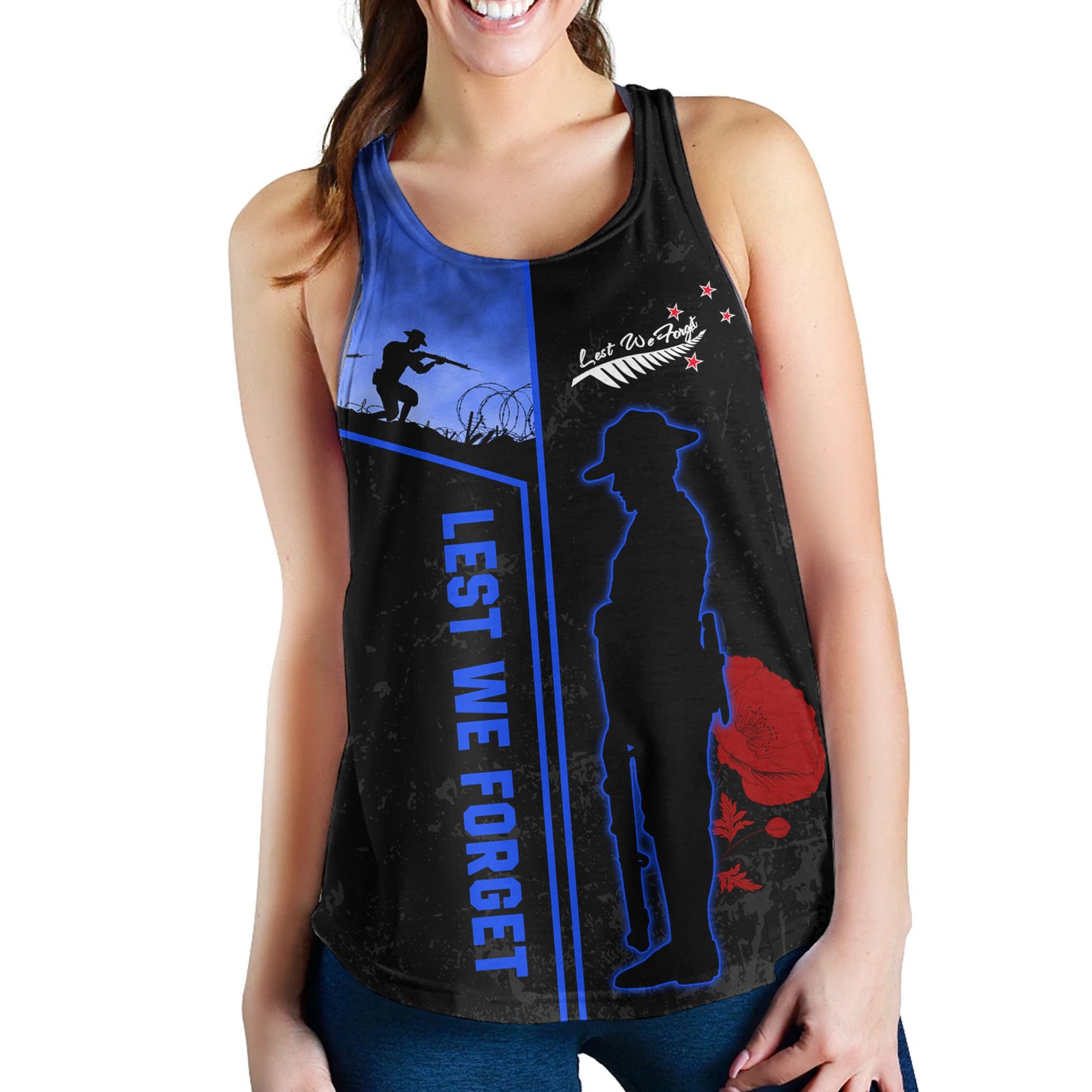 New Zealand Women Tank Anzac Day Lest We Forget Poppy Flower Symbol