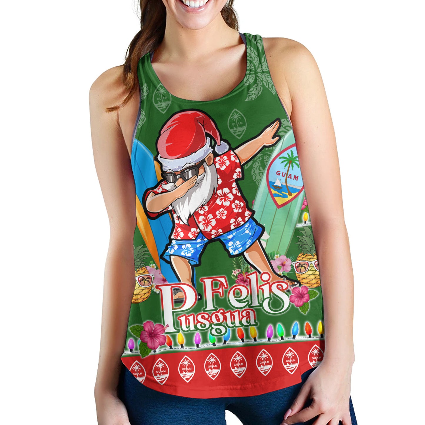 Guam Women Tank Felis Pusgua Tropical Xmas Patterns