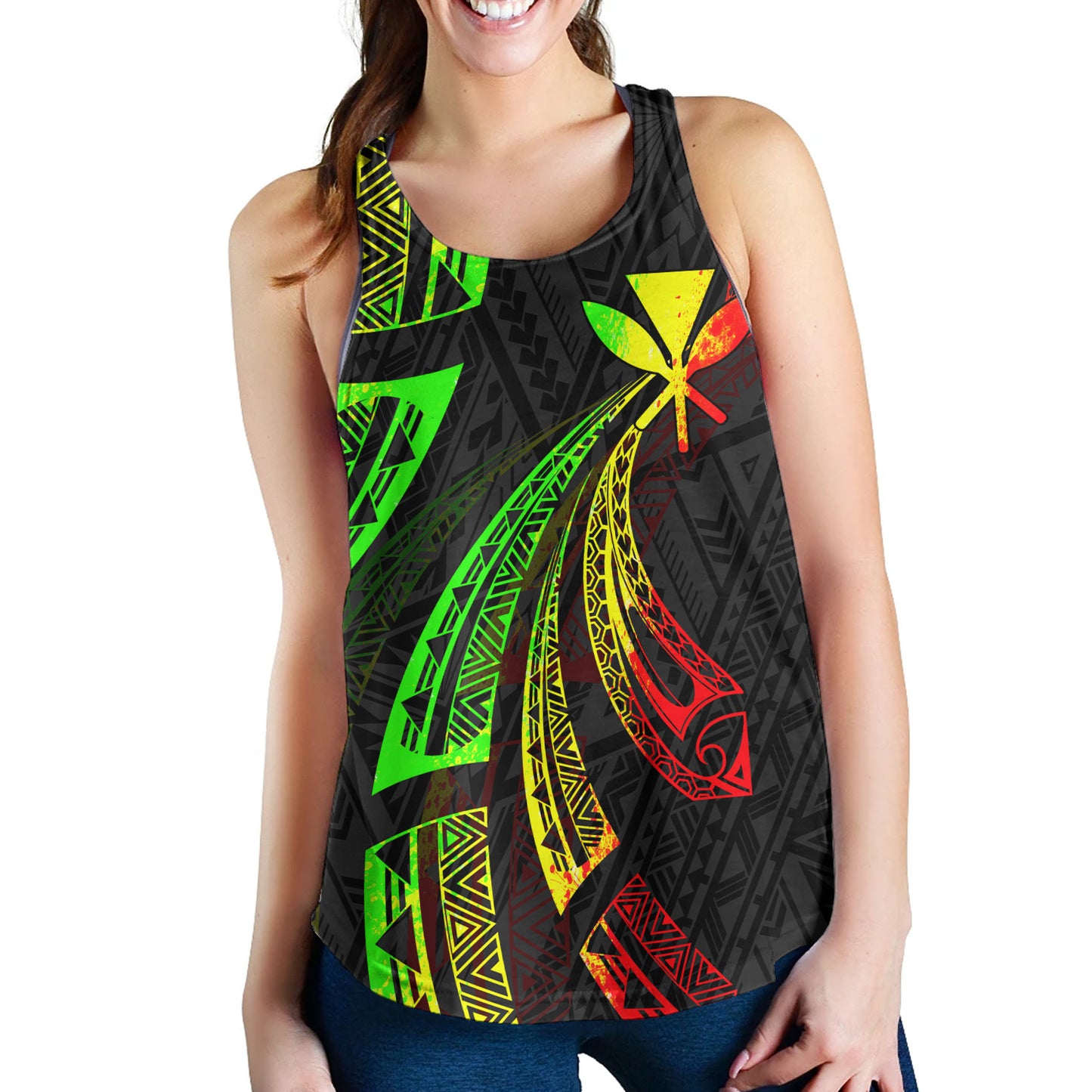 Hawaii Women Tank Kanaka Maoli Polynesian Pattern Reggae Color