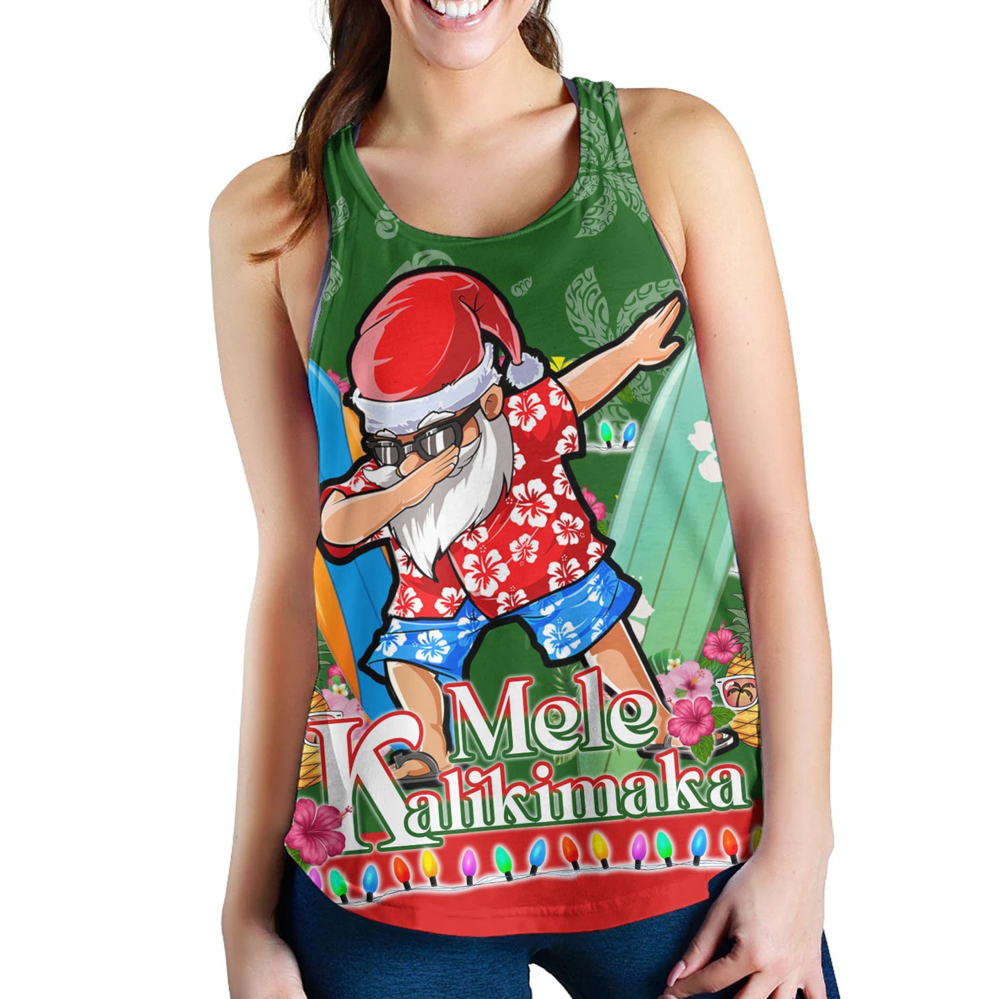 Hawaii Women Tank Mele Kalikimaka Dabbing Santa Christmas Style