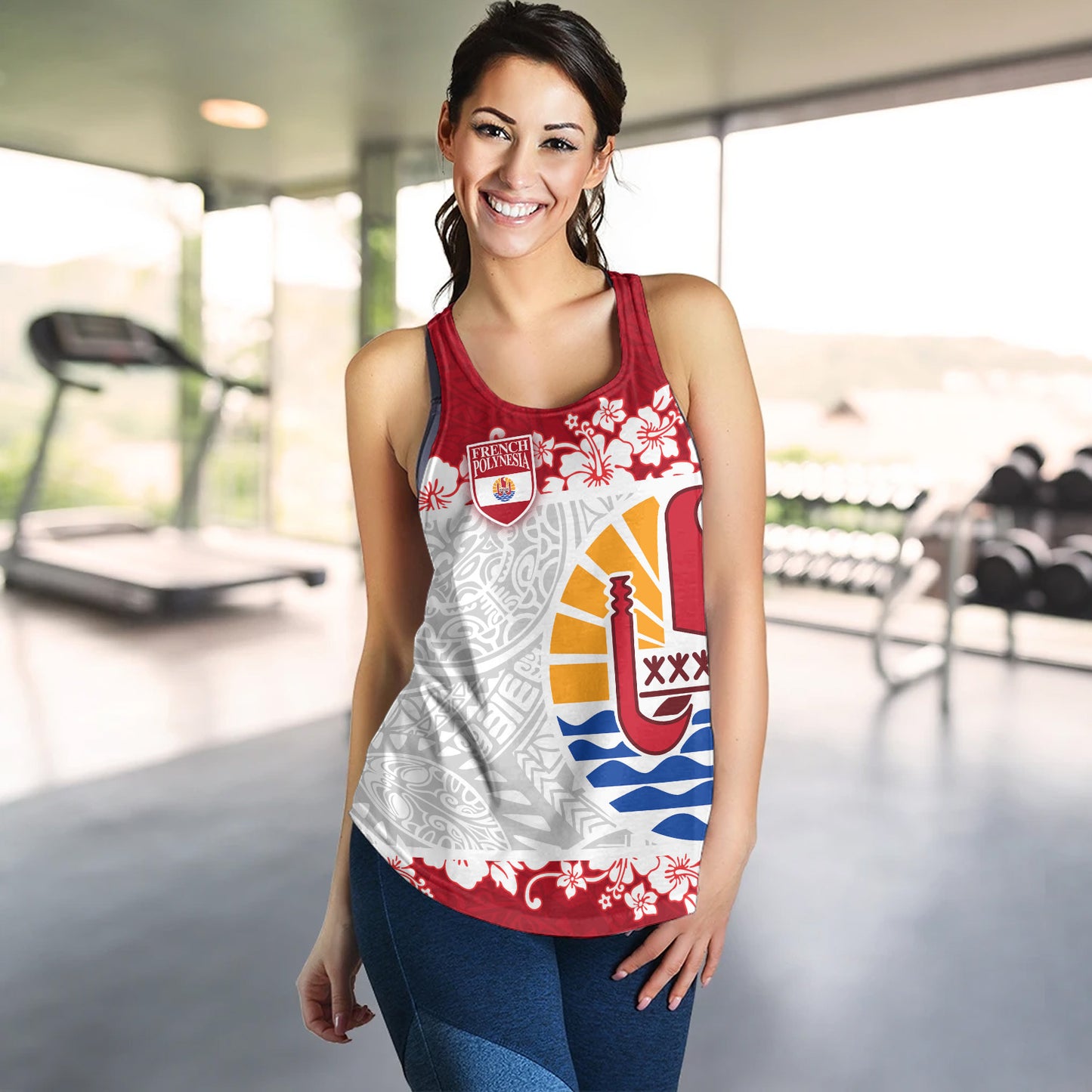 French Polynesia Women Tank Seal With Plumeria Flowers Polynesia Patterns