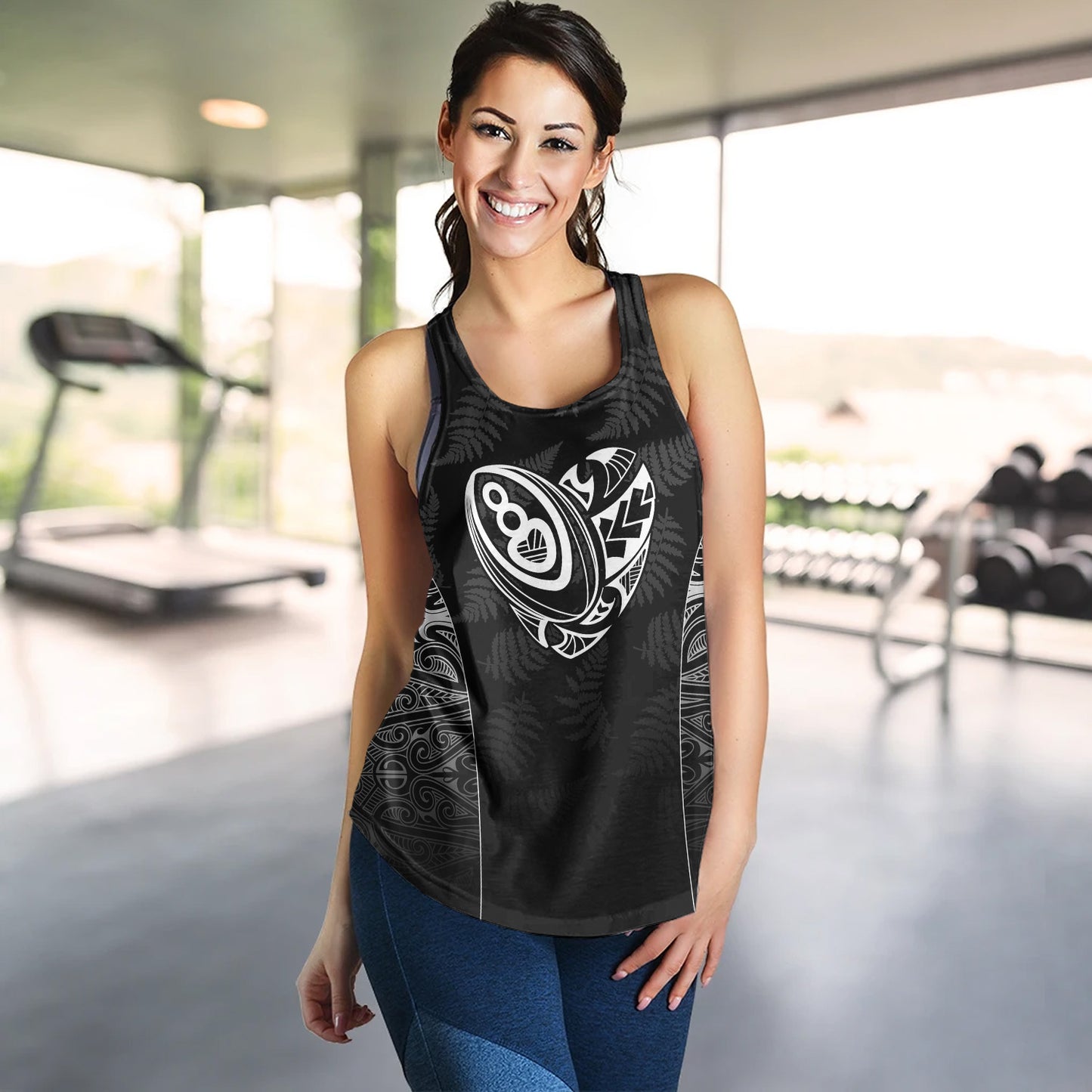 New Zealand Personalized Women Tank Rugby Heart Maori Style Silver Fern