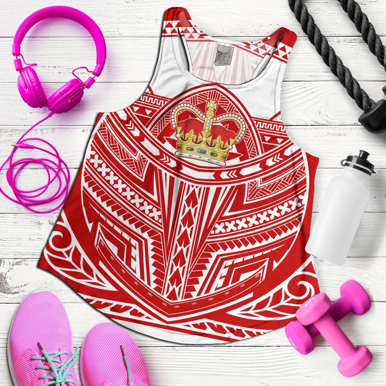 Tonga Women Tank Seal Tribal Flag Color Design