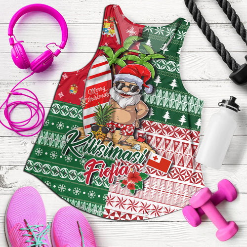 Tonga Women Tank Kilisimasi Fiefia Tropical Xmas Patterns