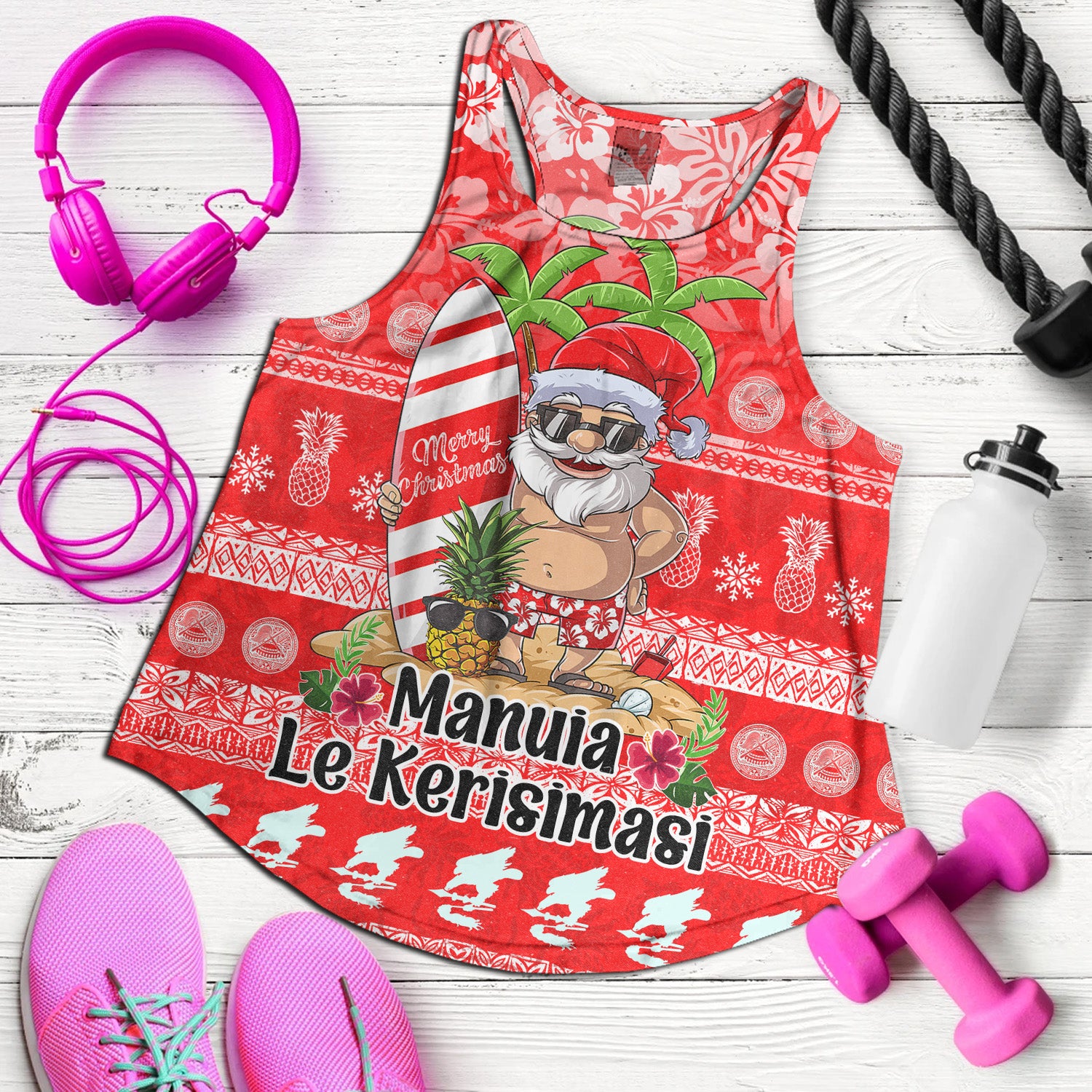 American Samoa Women Tank Manuia Le Kerisimasi Tropical Xmas Patterns